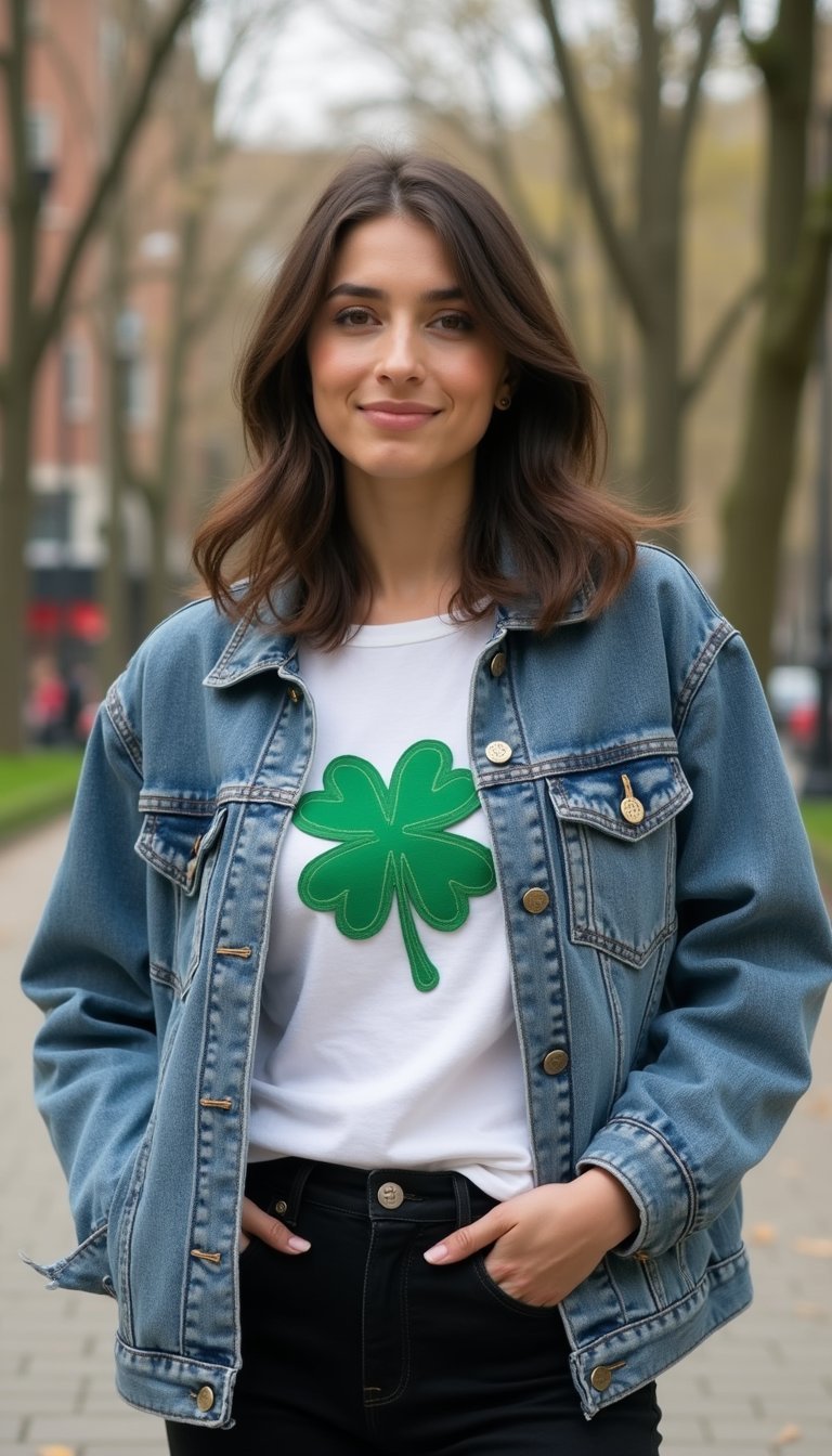 Shamrock Appliqué Denim Jacket