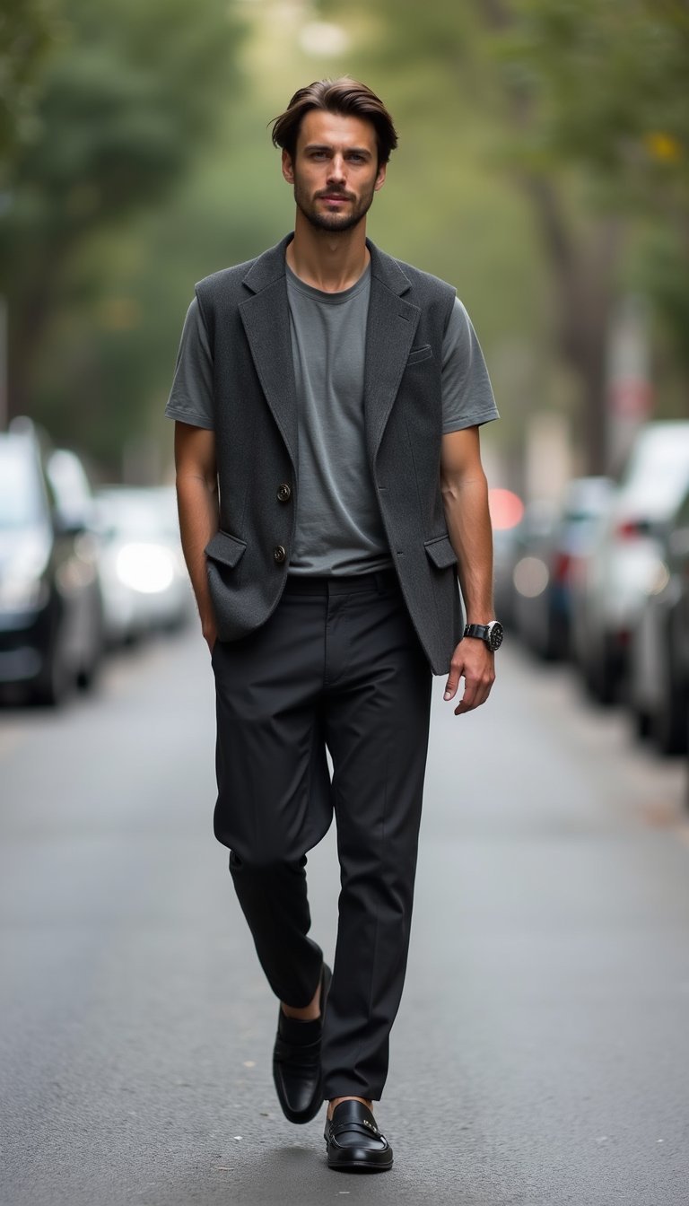 Boxy Tee with Tailored Vest