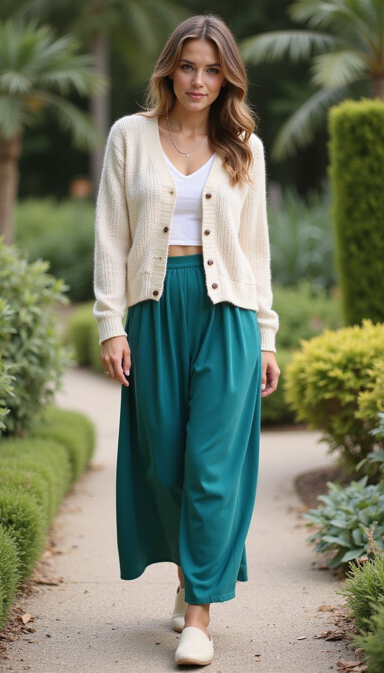 Cropped Cardigan over Maxi Skirt