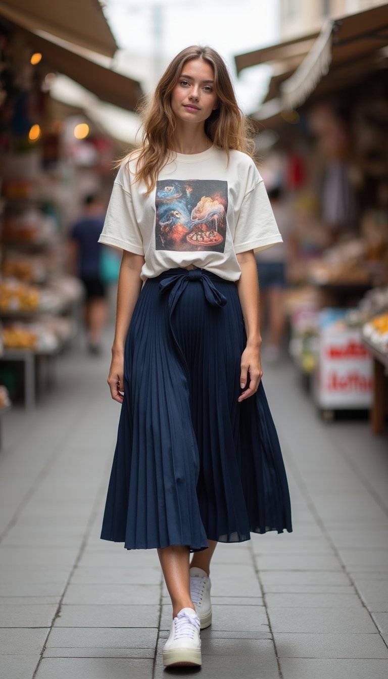 Graphic Tee and Pleated Skirt