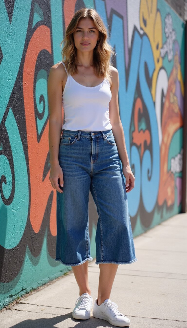 Reworked Jeans into Culotte Shorts