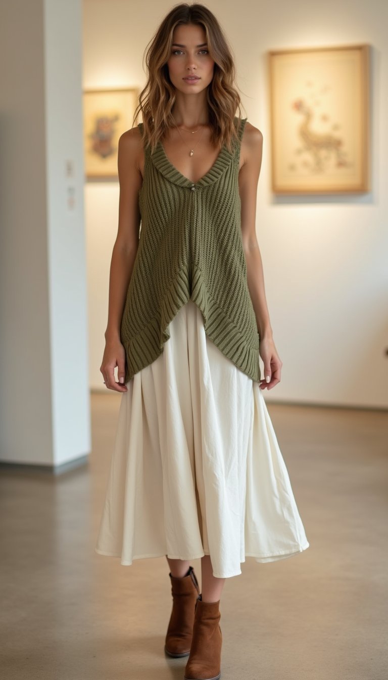 Sweater Vest over Slip Dress