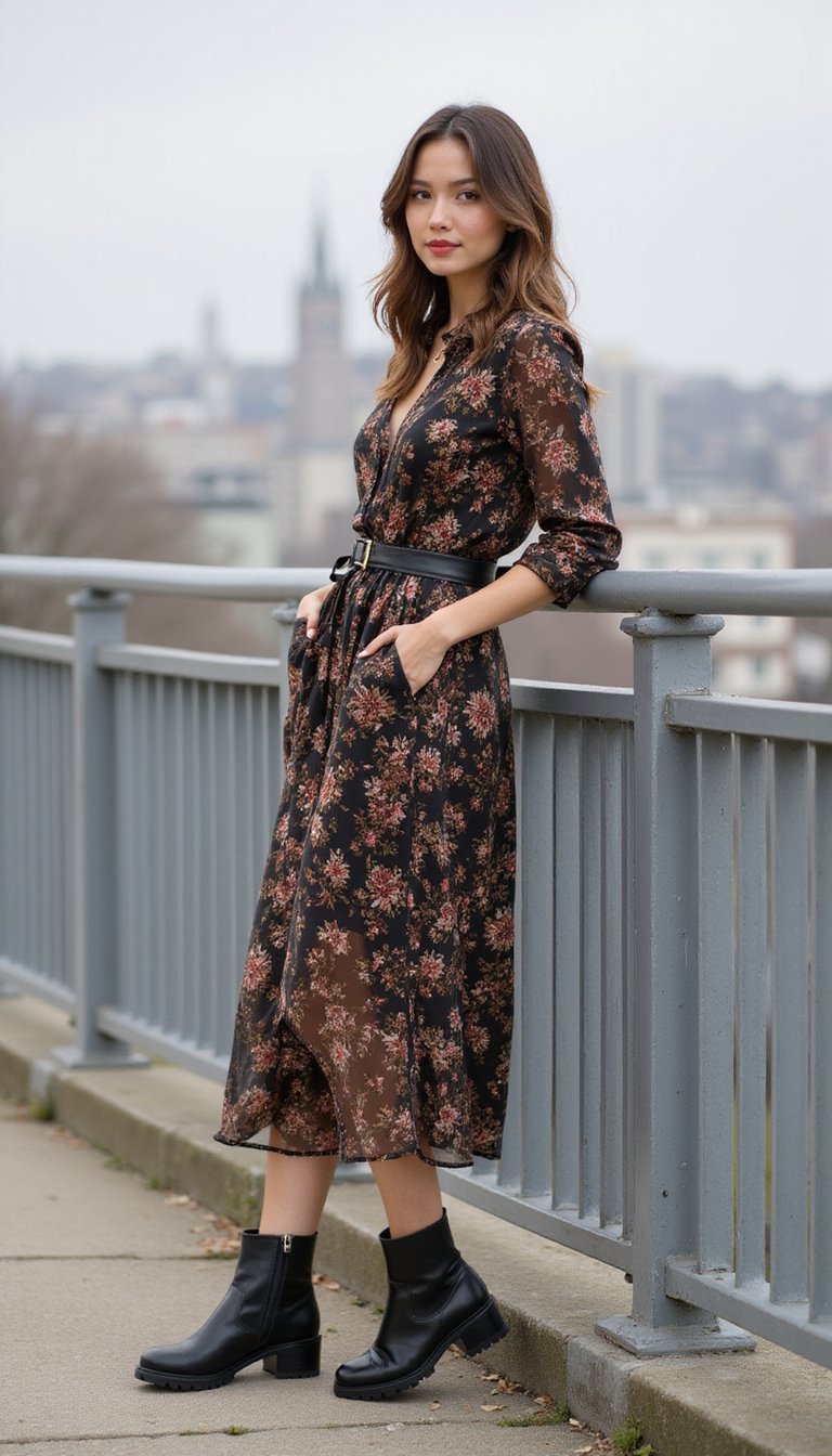 Vintage Dress with Modern Boots