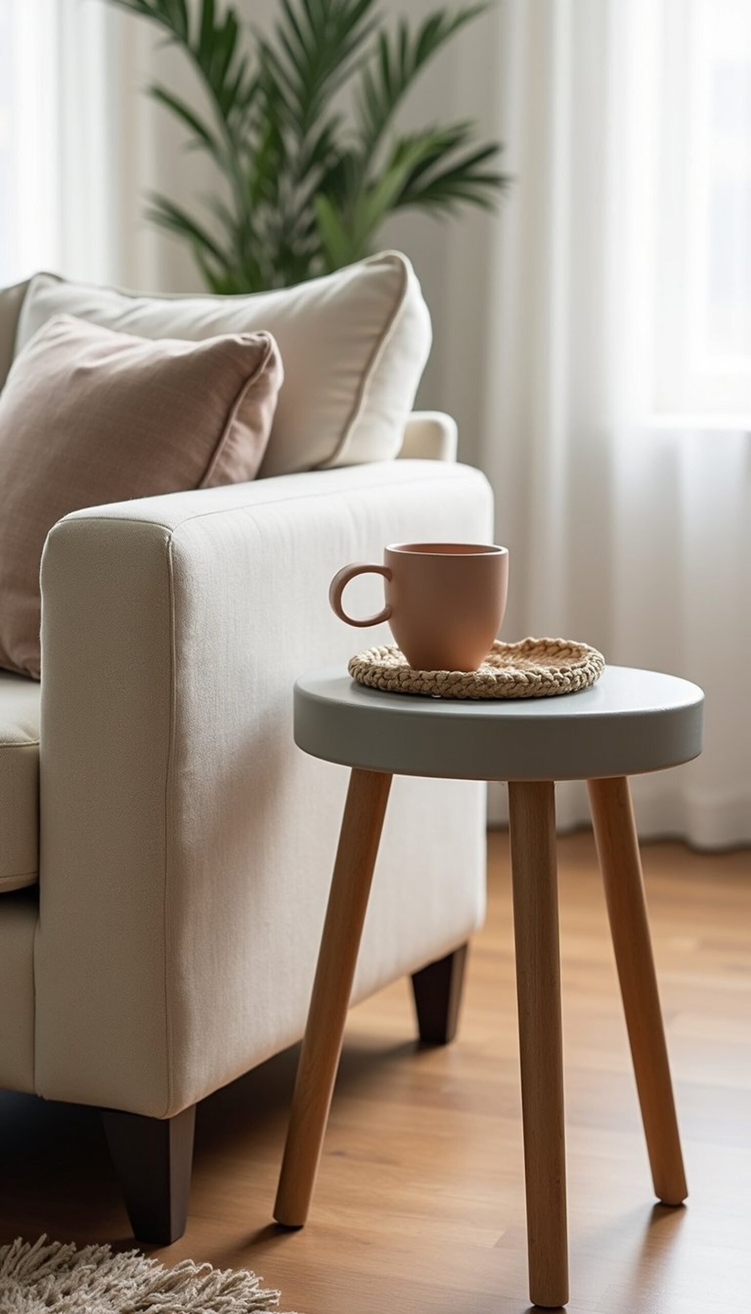 Concrete side table DIY: raw and soft finish