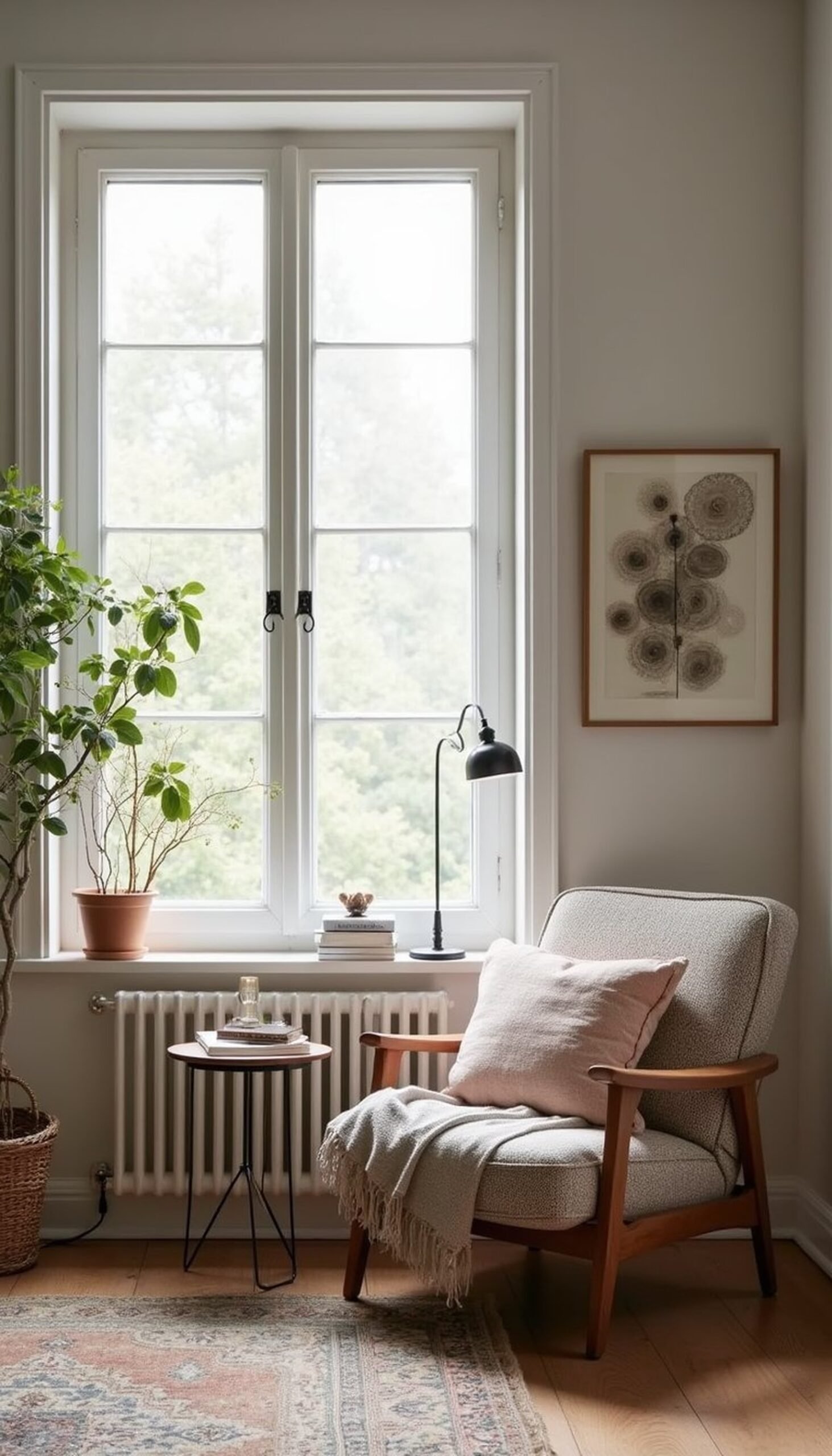 Create a cozy reading corner under a window