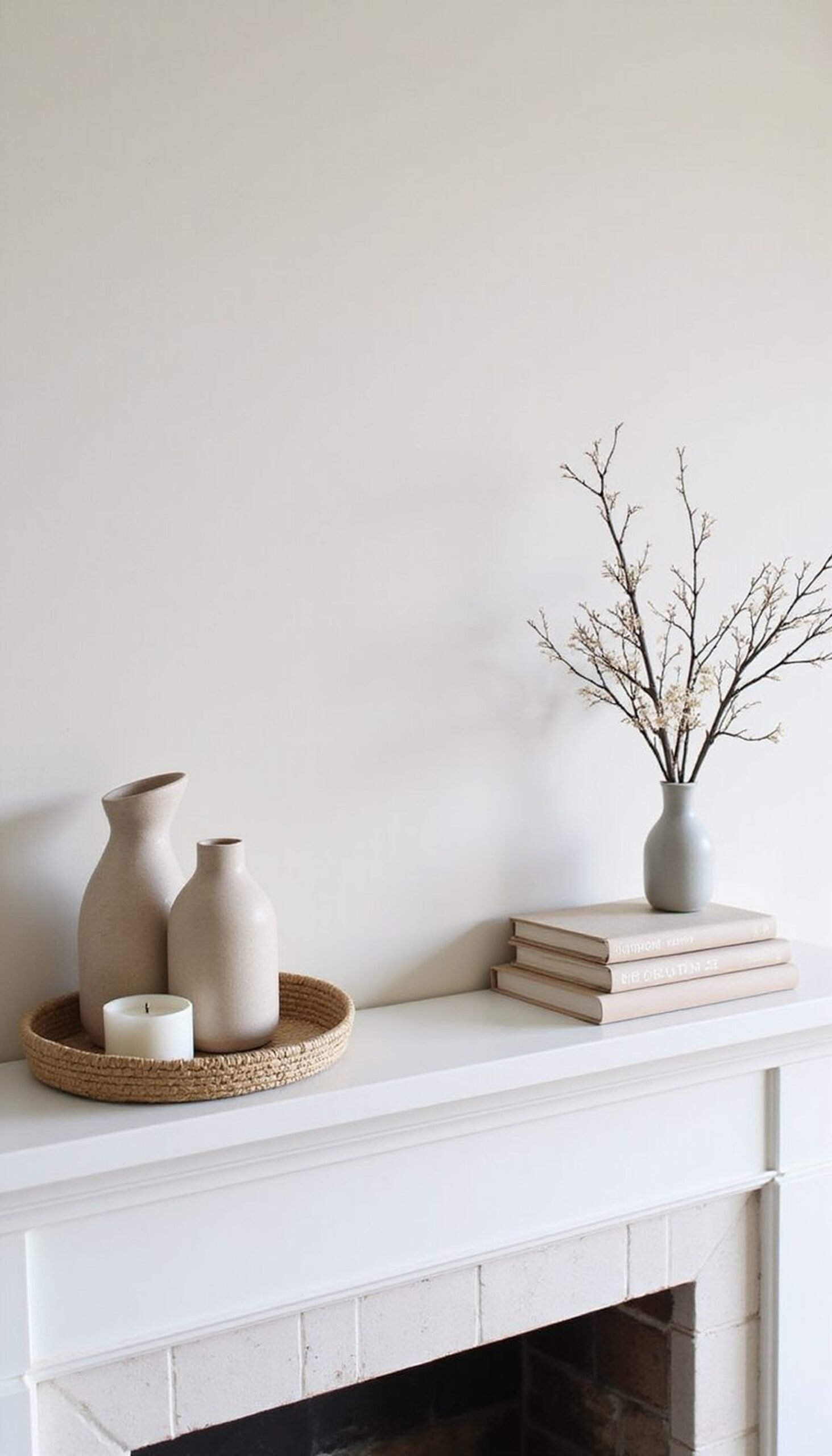 Minimalist mantel styling with boho touches