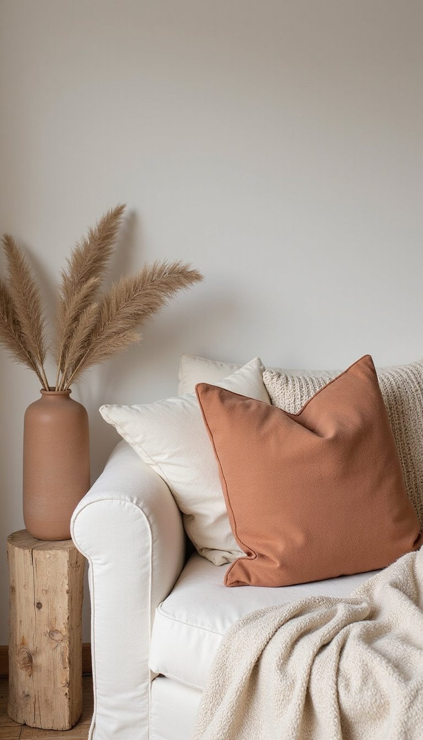 Neutral tones with one warm accent color