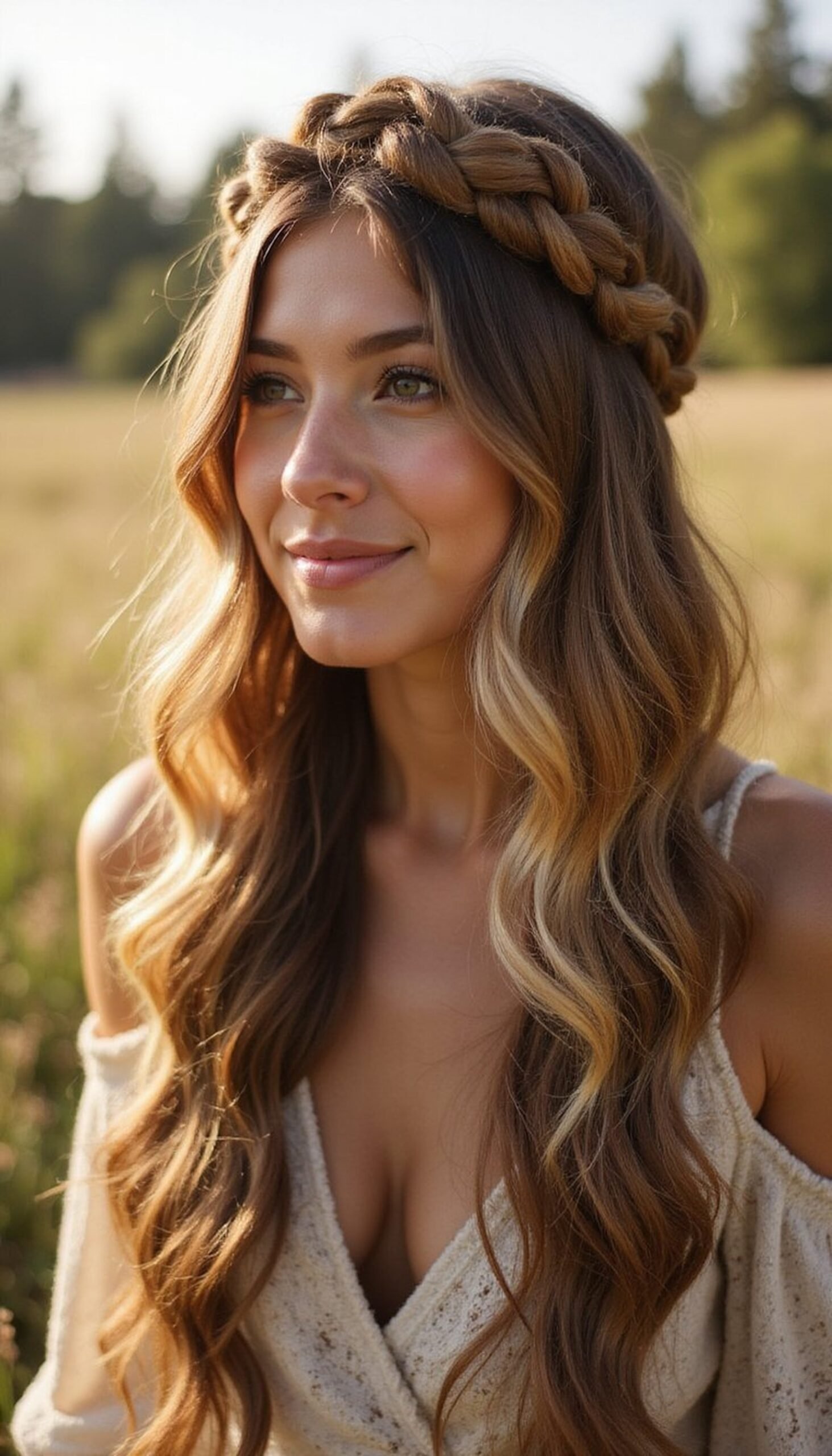 Bohemian Headband Braid Over Loose Waves