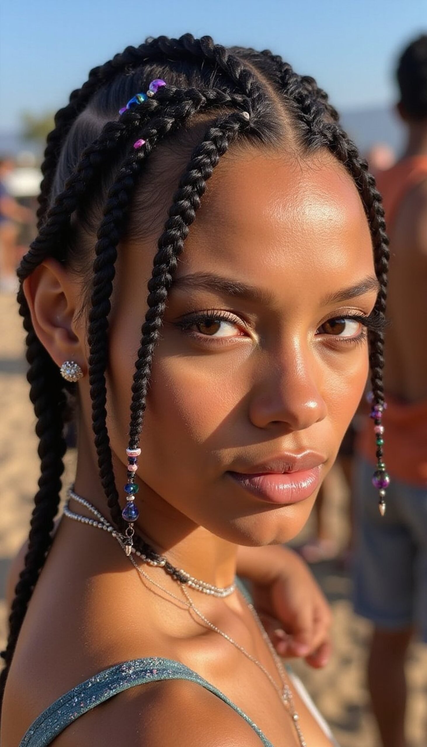 Cornrows Accented With Beads And Glitter