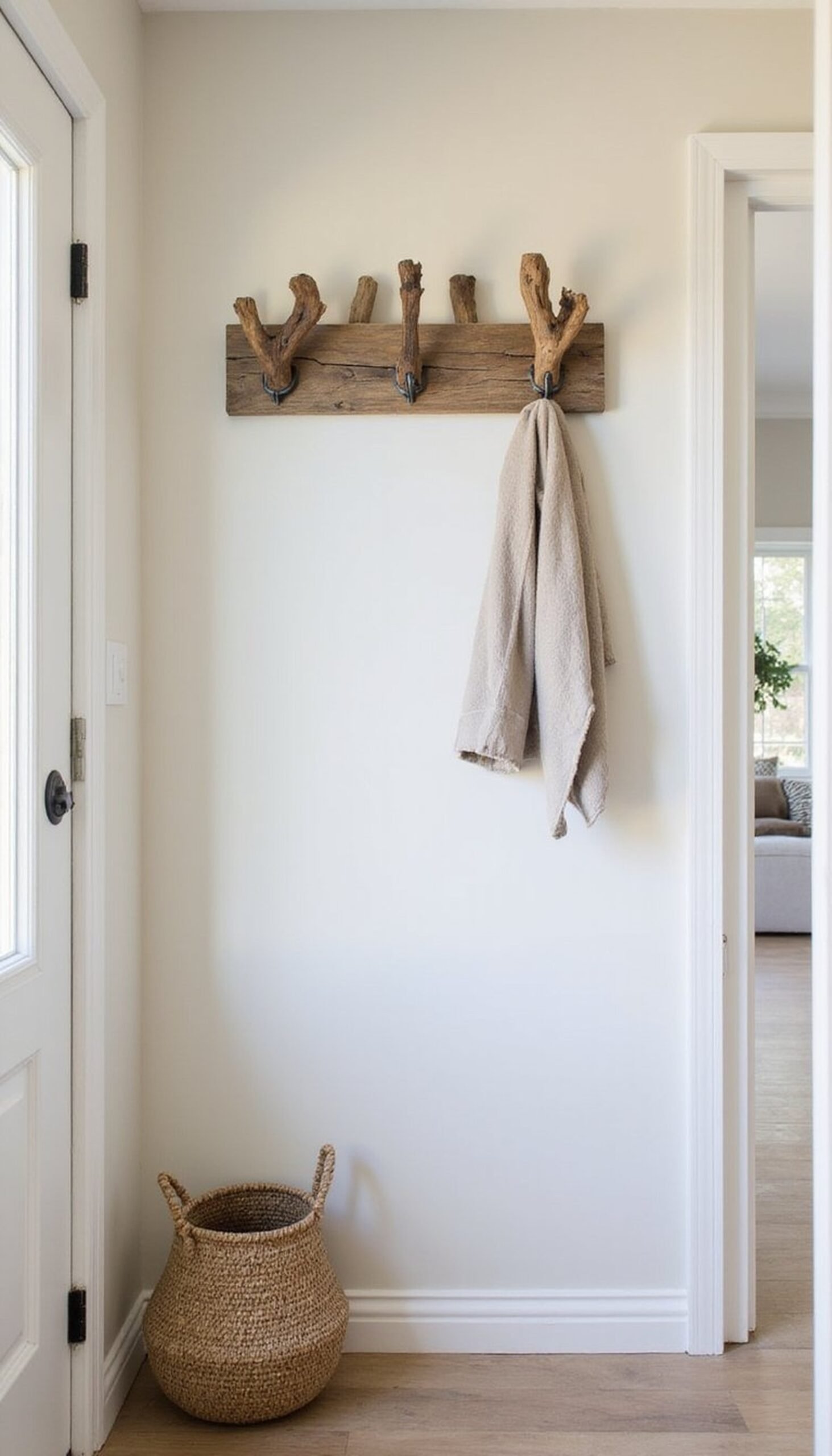 Driftwood coat rack that welcomes guests casually