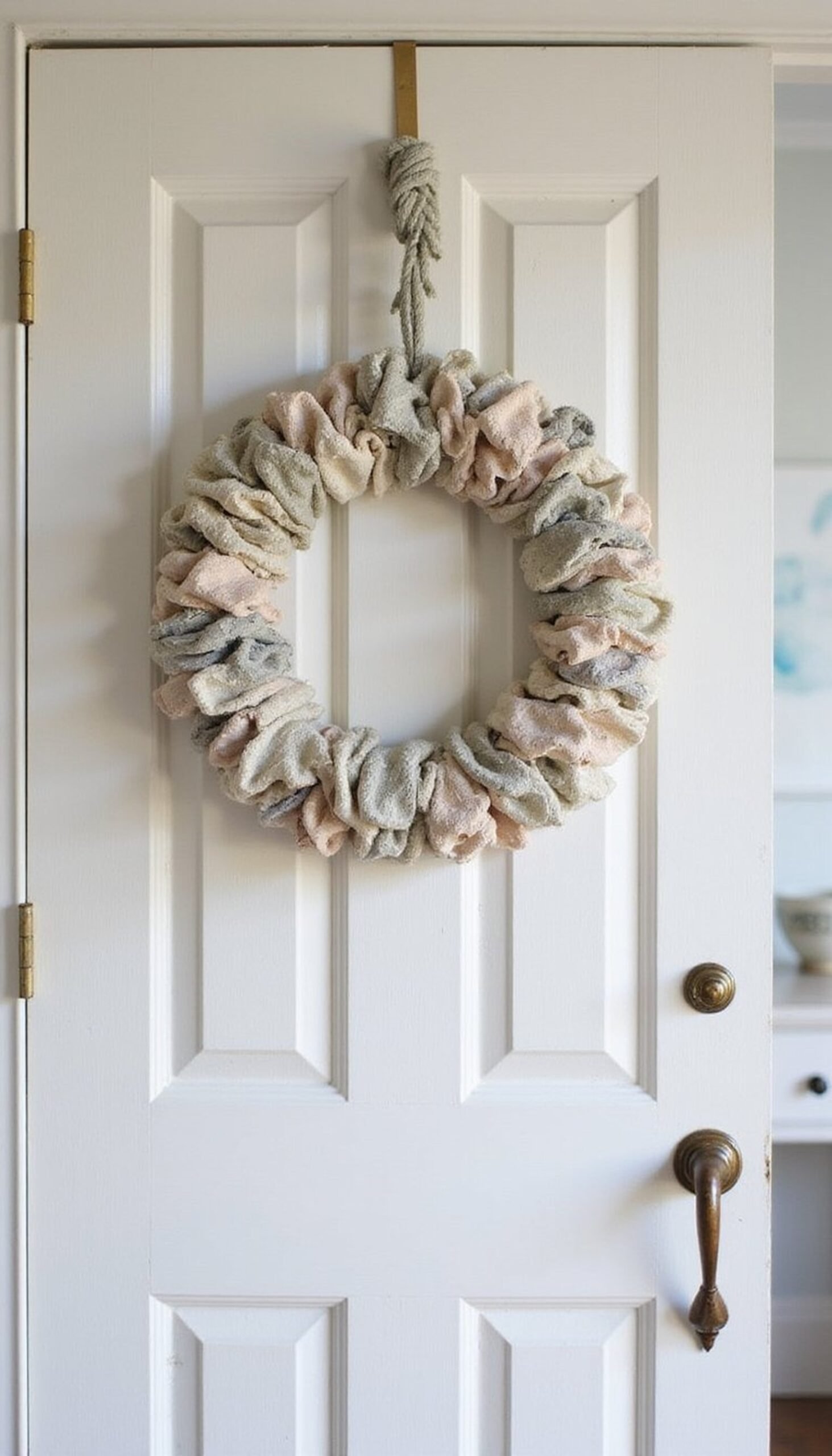 Fabric-scrap coastal wreath for a cheerful doorway