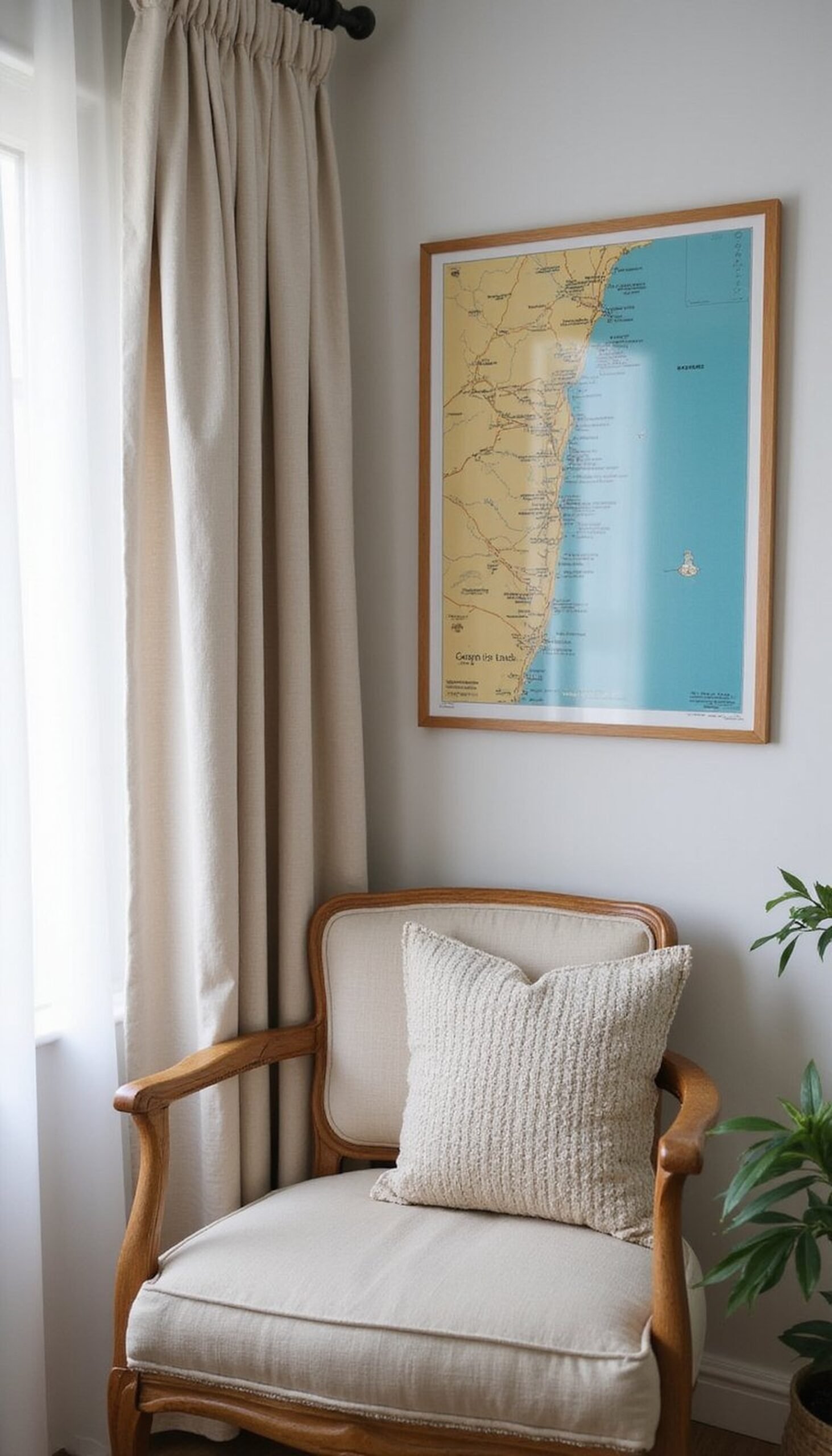 Framed local beach map as a living souvenir