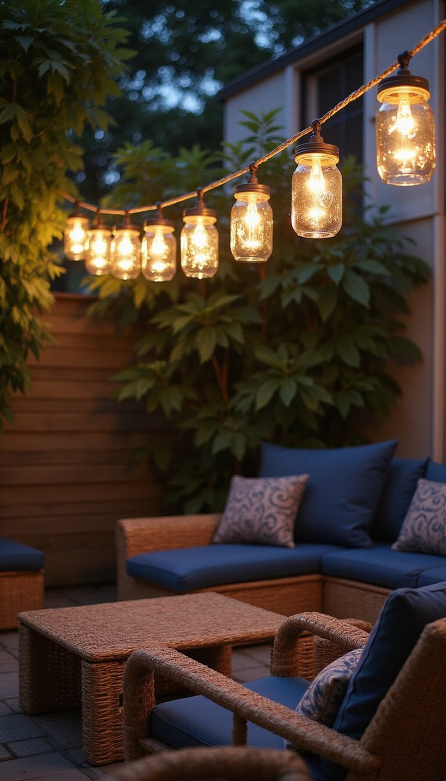 Mason jar string lights for a twinkling patio mood
