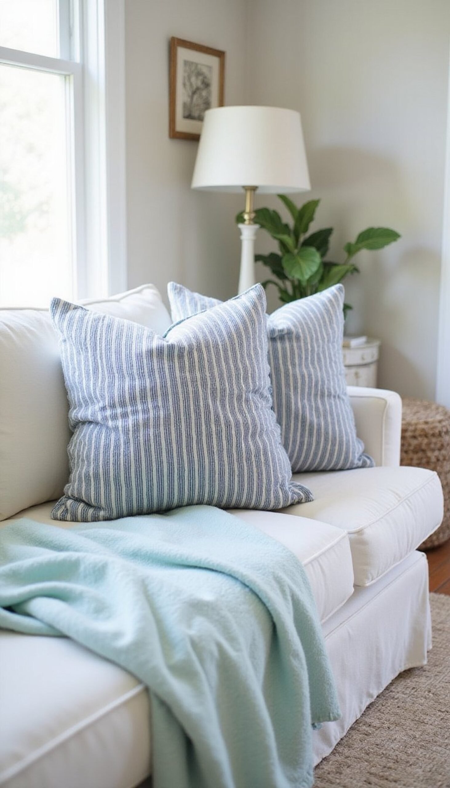 Nautical striped pillows bring instant seaside vibes