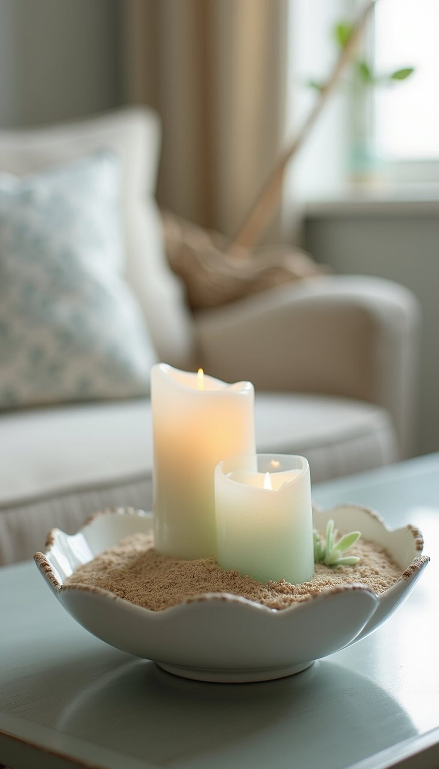Sea glass candle holders that catch late light