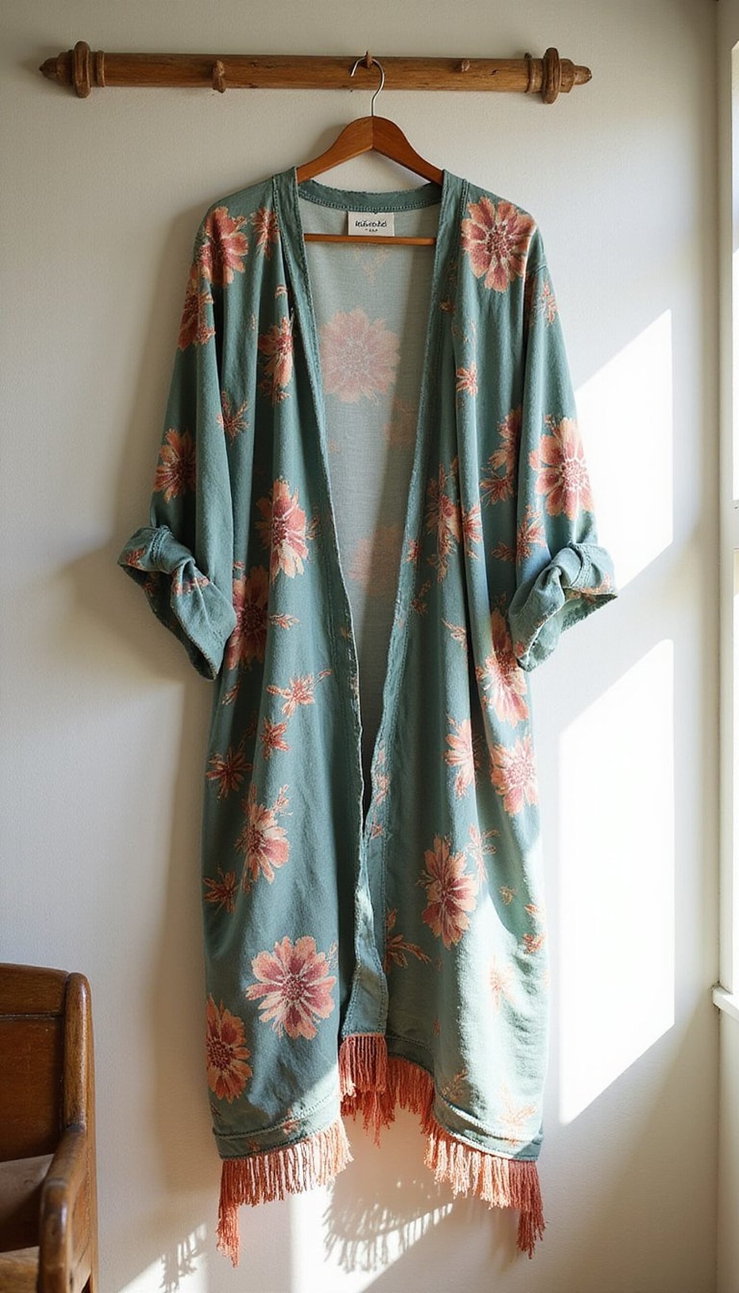 Boho kimono robe with fringe for seaside lounging