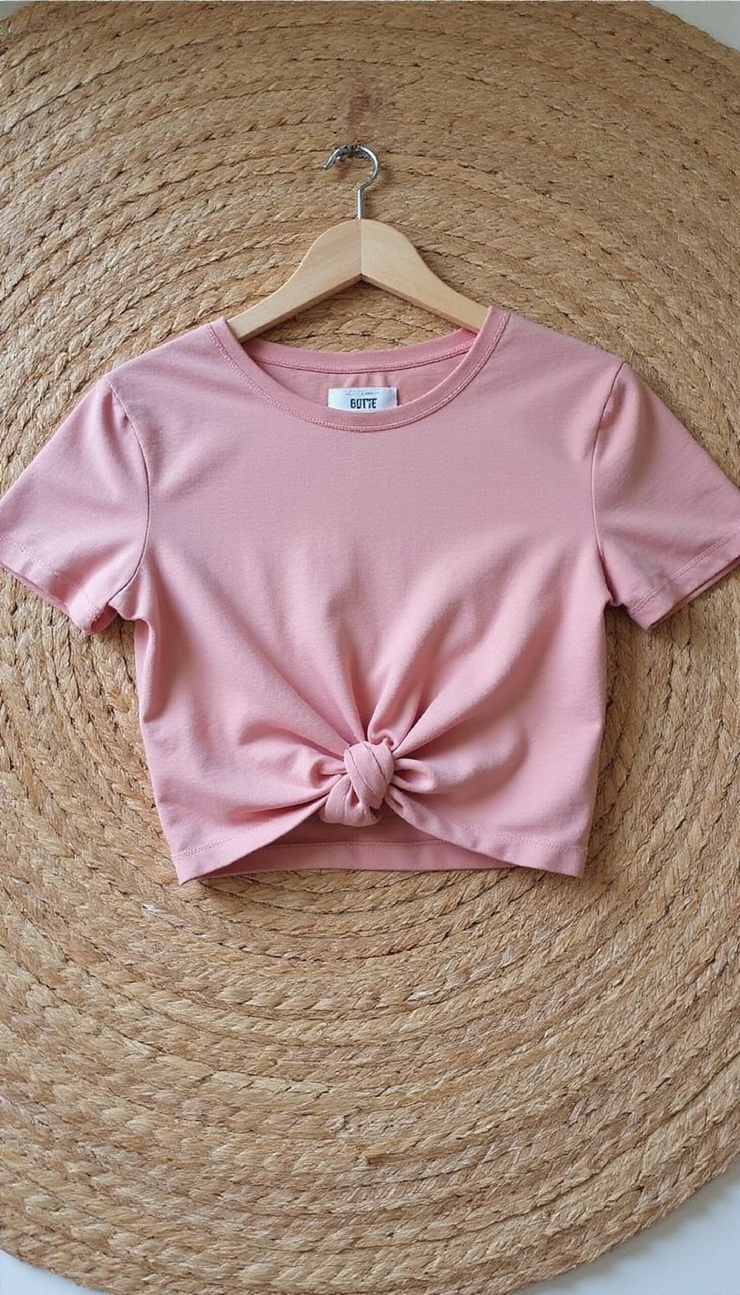 Knot-front crop top from upcycled tee fabric