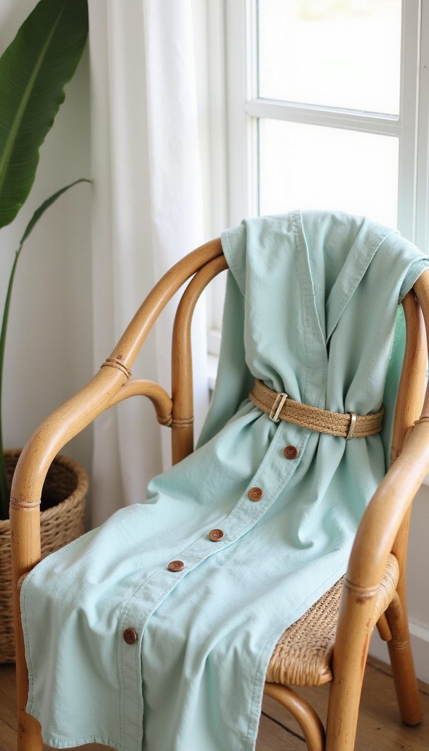 Lightweight linen wrap dress for windy beaches