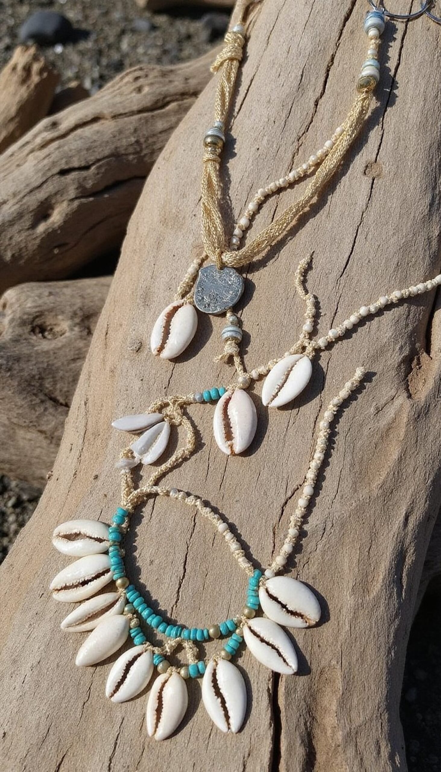 Shell necklace and anklet crafting from beach finds
