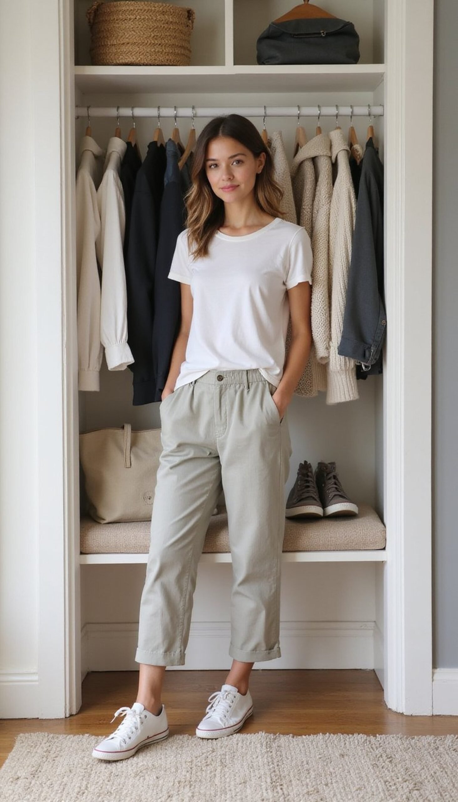 Casual weekend outfit with tailored trousers