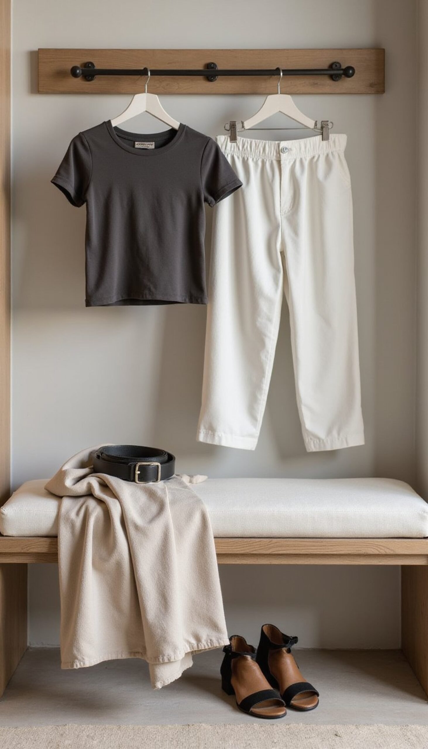 Fitted tee with wide-leg trousers: relaxed sophistication