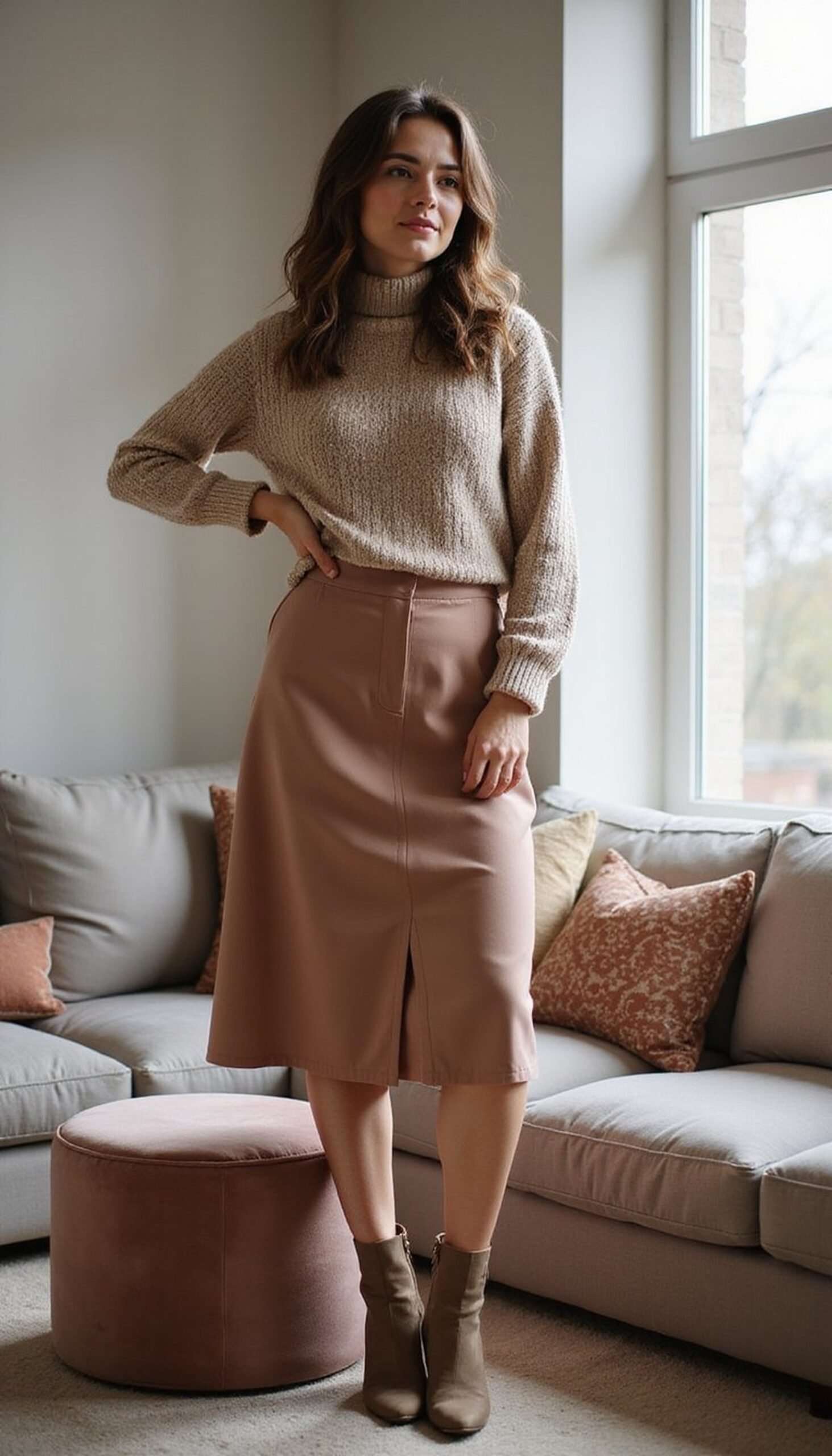 Layered knits with a slim skirt combo