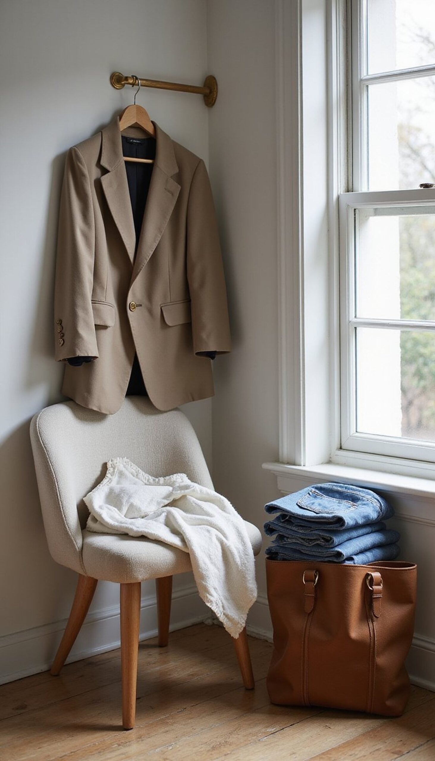 Smart-casual blazer over relaxed denim