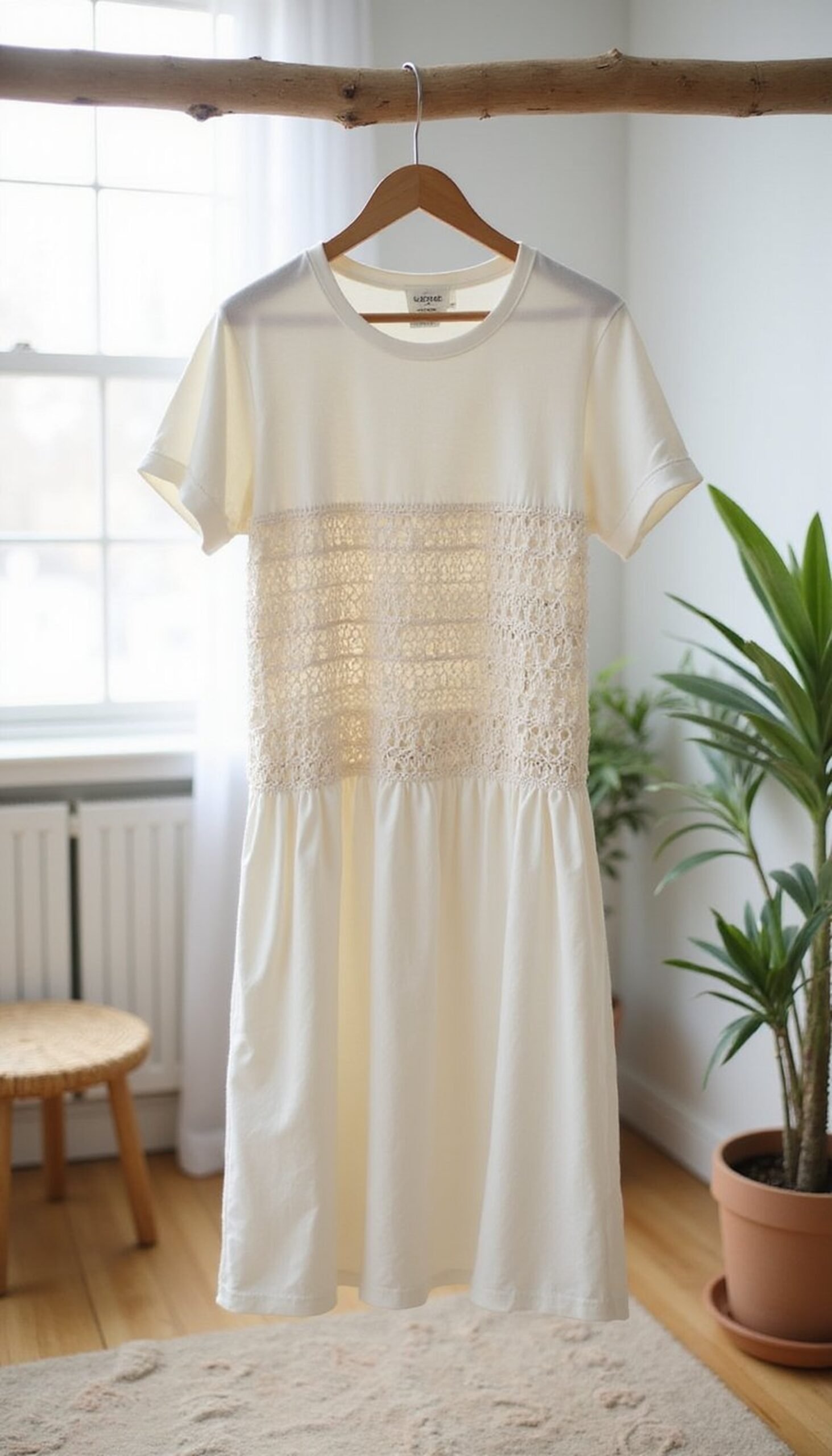 T-Shirt Dress with Crochet Panel Insert
