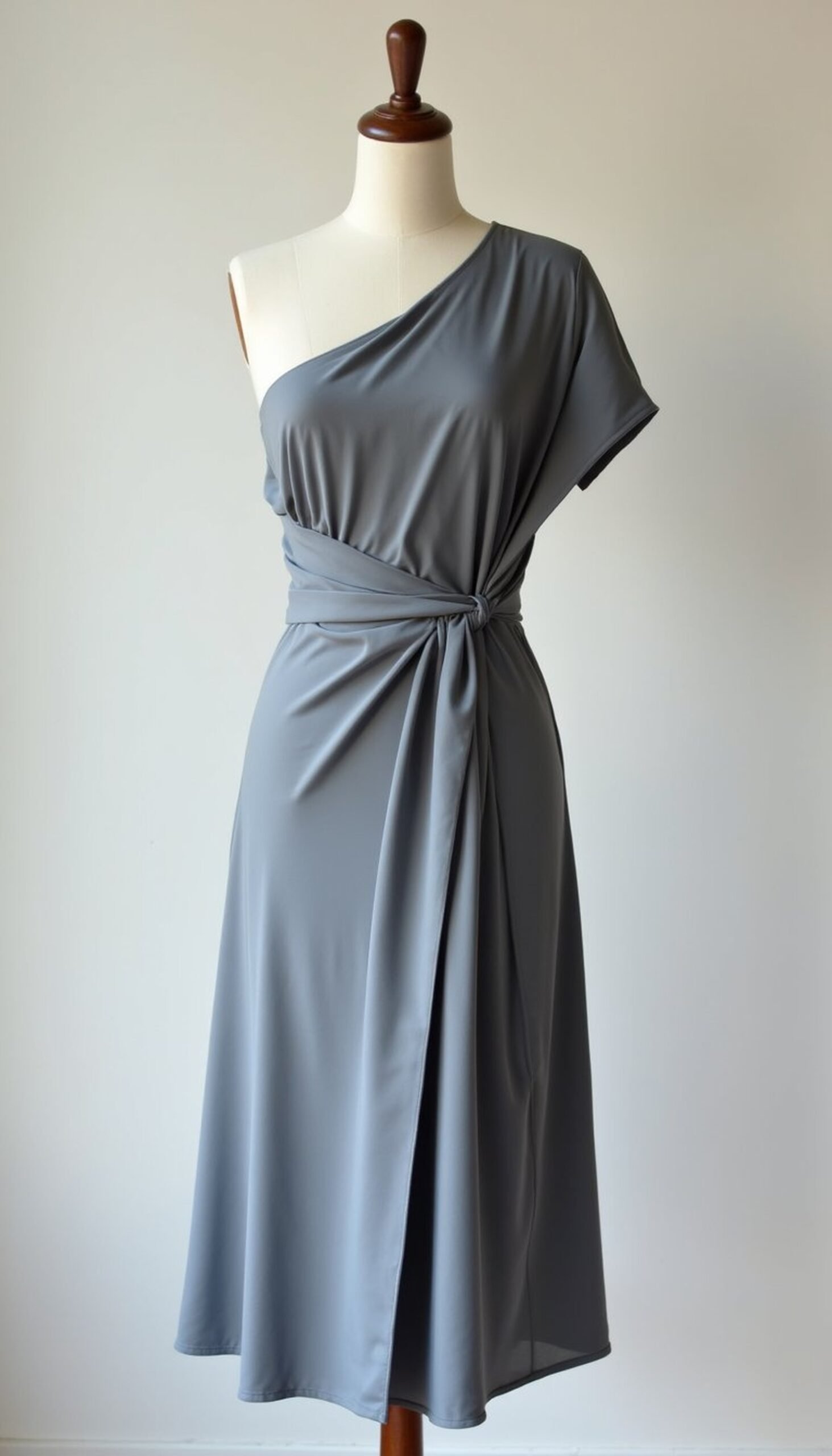 Convertible gown: wrap to one-shoulder style