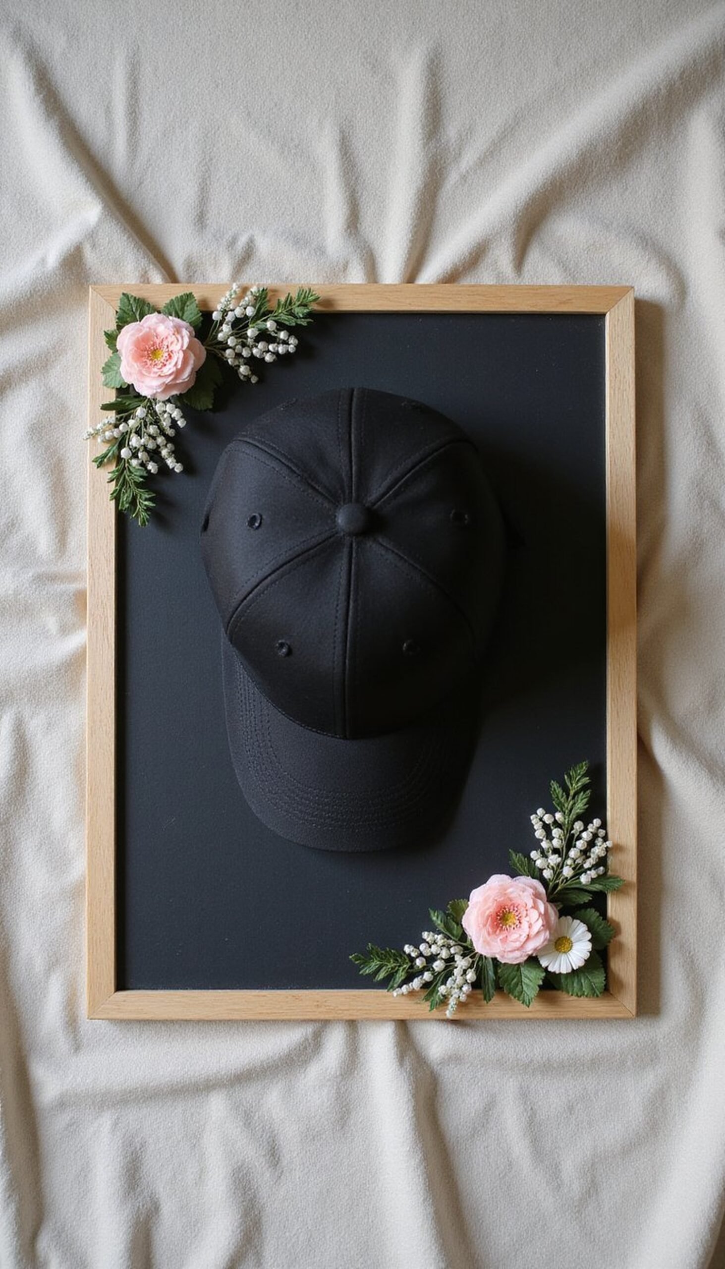 Embroidered mortarboard: floral thread and pearls