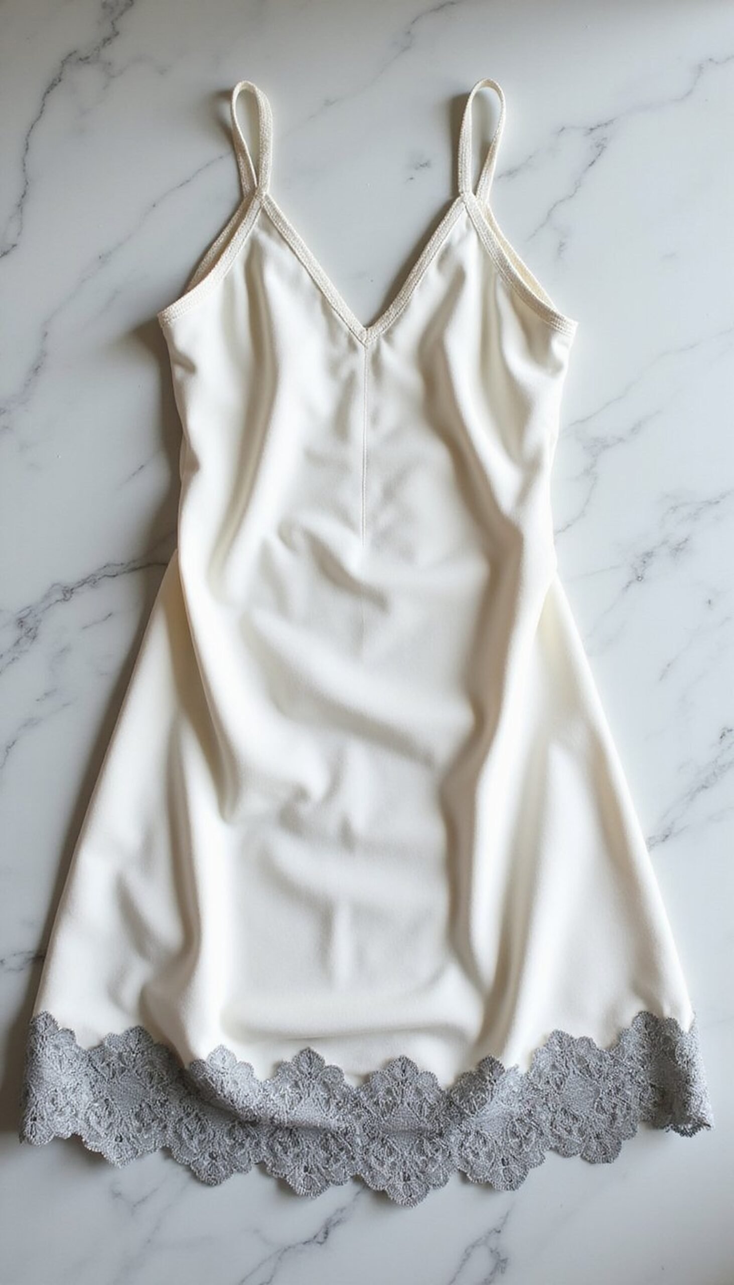 Slip dress with hand-stitched lace hem