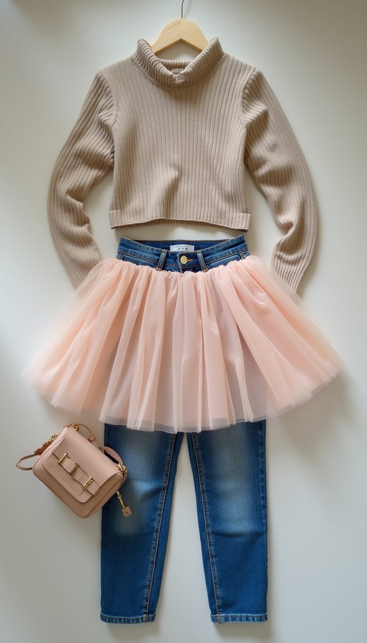 Tulle mini over jeans for playful contrast