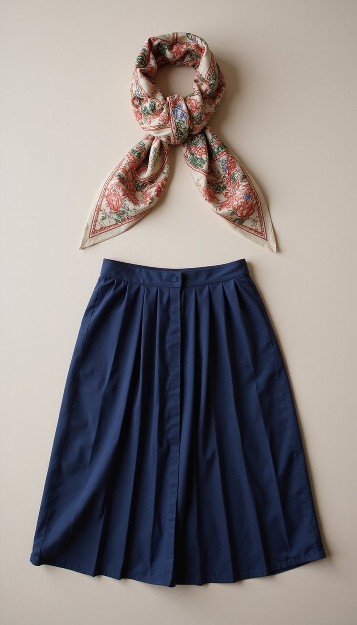 Vintage scarf halter paired with pleated skirt