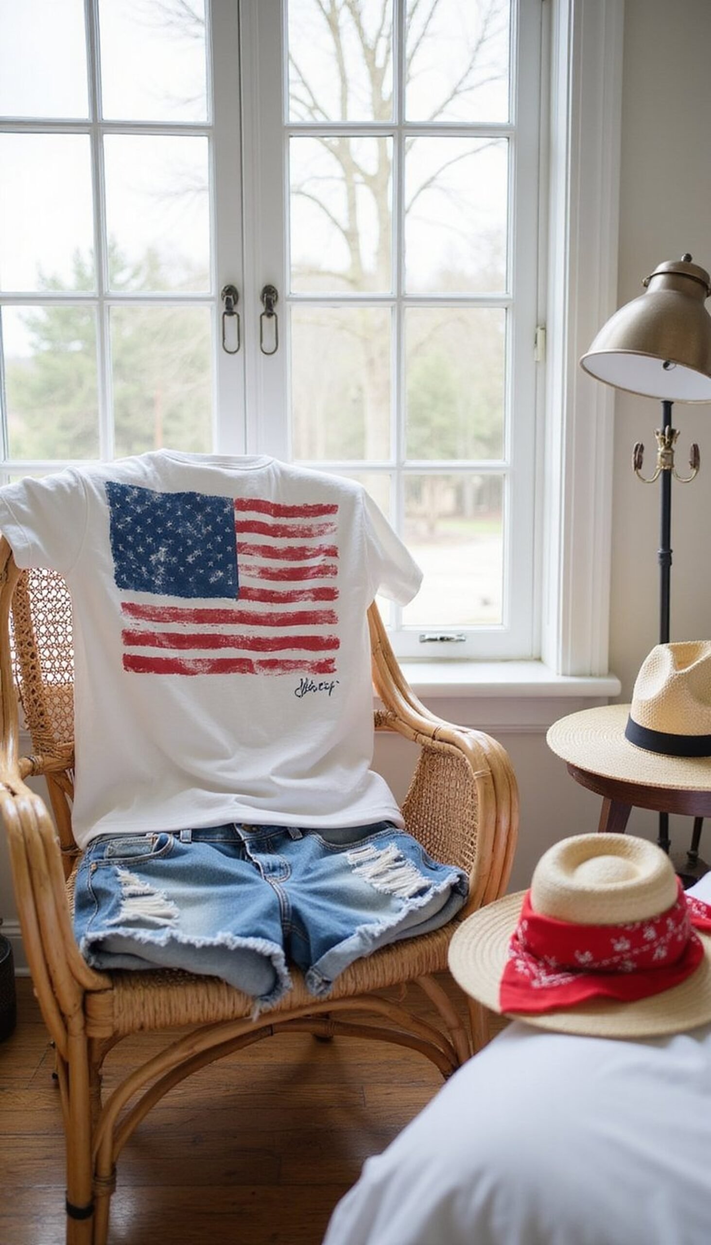 Hand-painted flag tee with subtle distressing