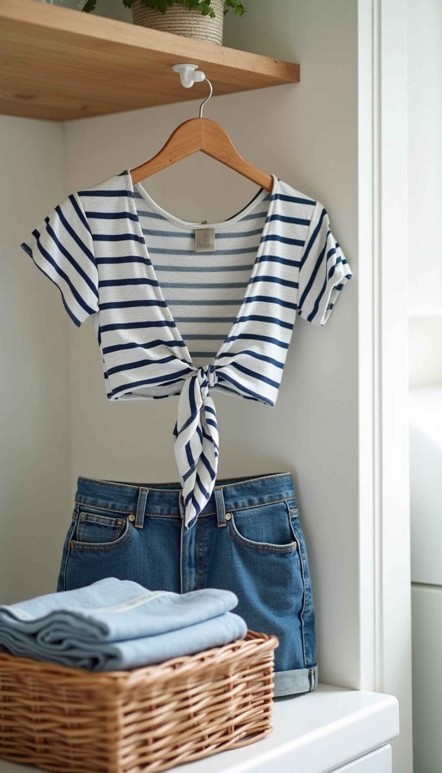 Knot-front crop top from a striped tee