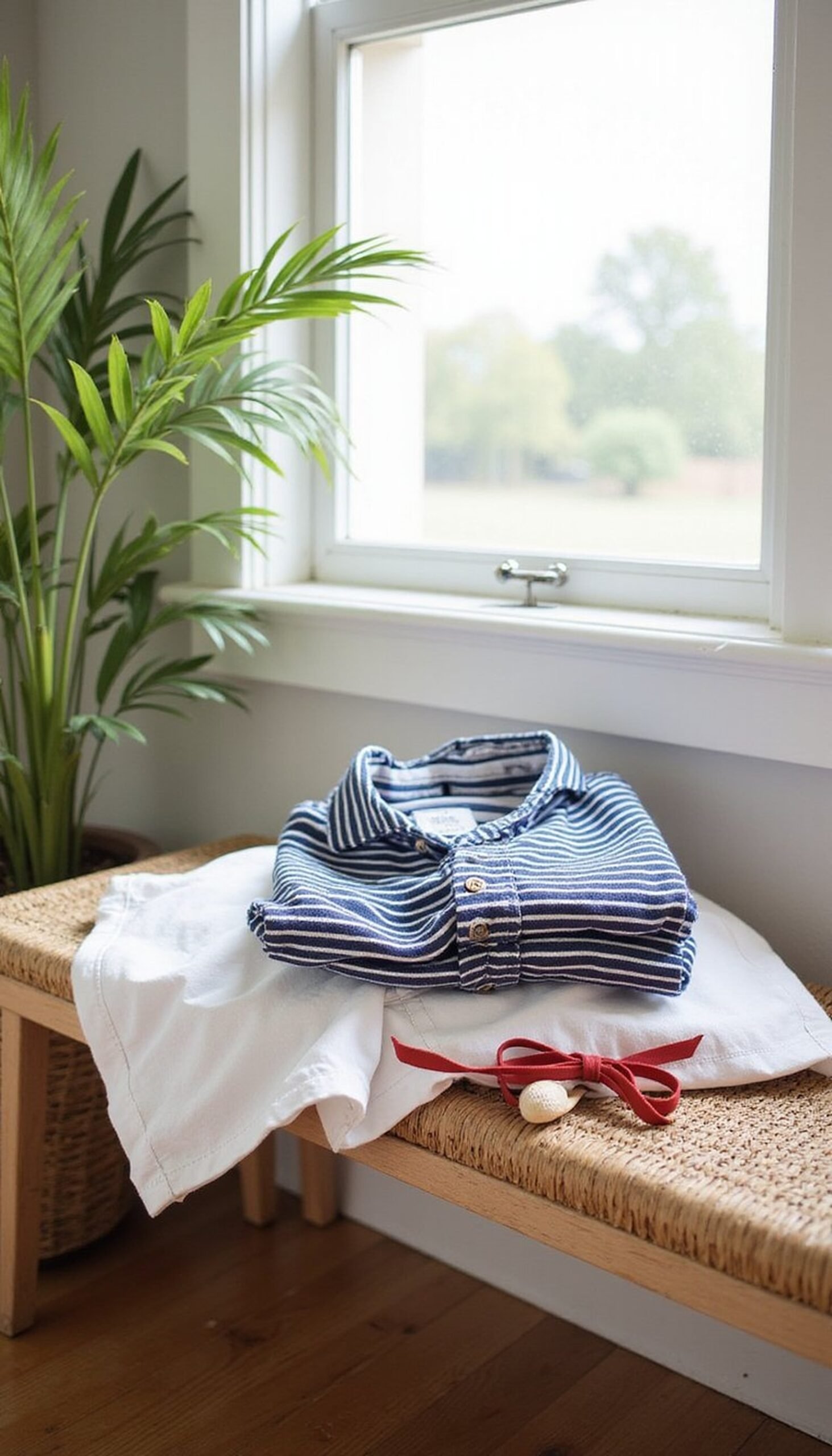 Nautical striped shirt with white linen shorts
