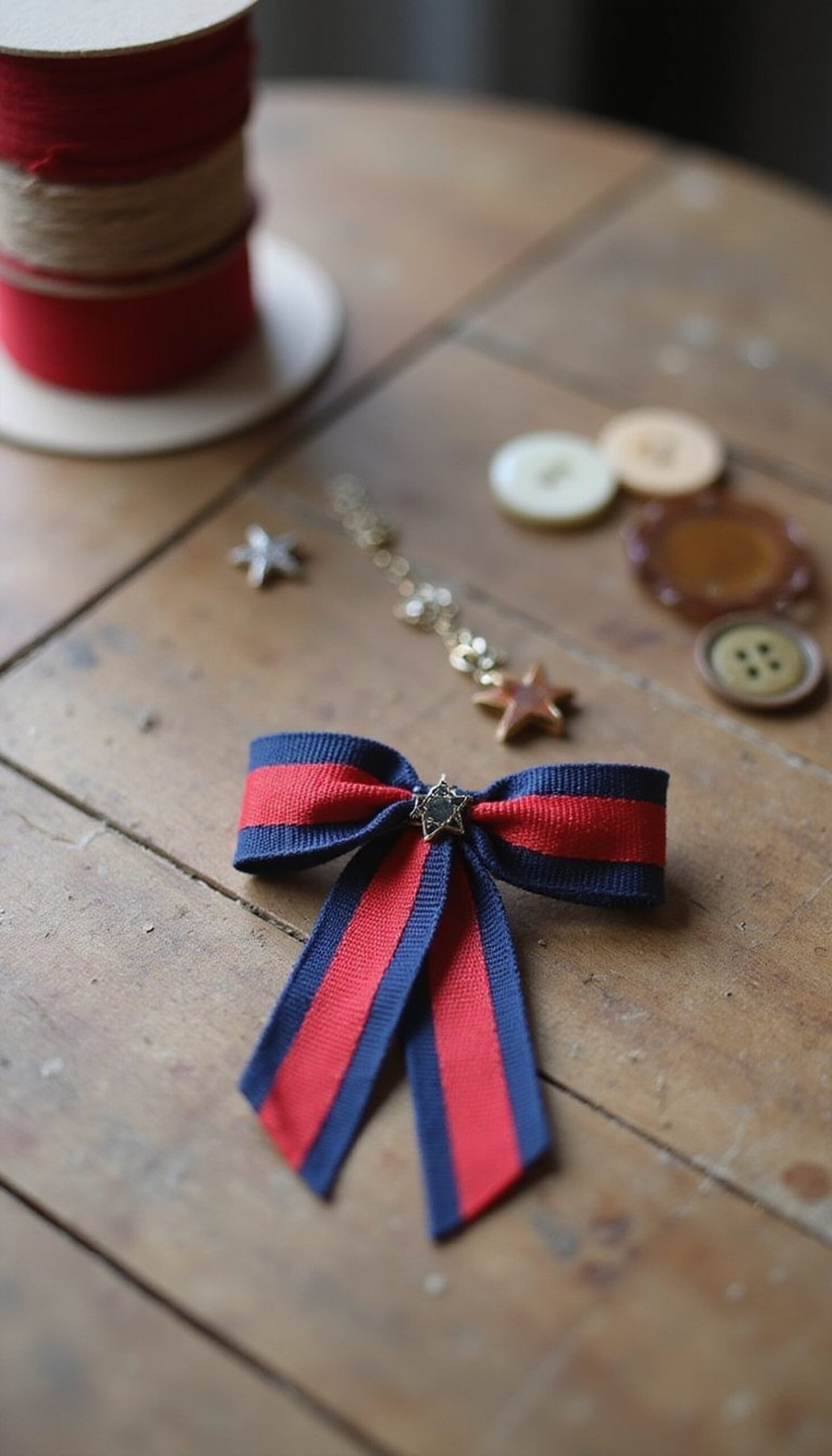 Sash pin idea: ribbon stars and tiny charms