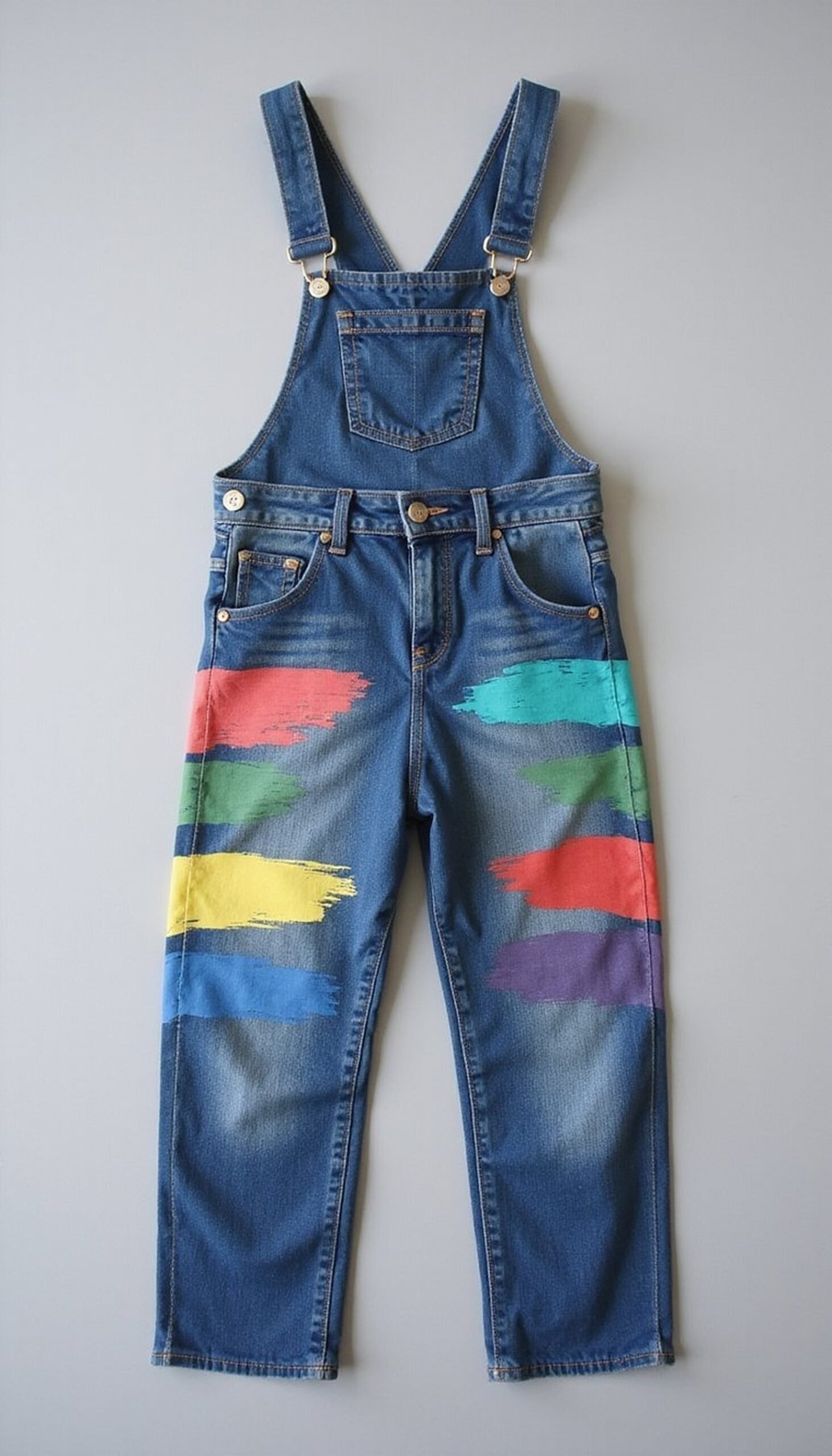 Hand-Painted Denim Overalls in Pride Palette