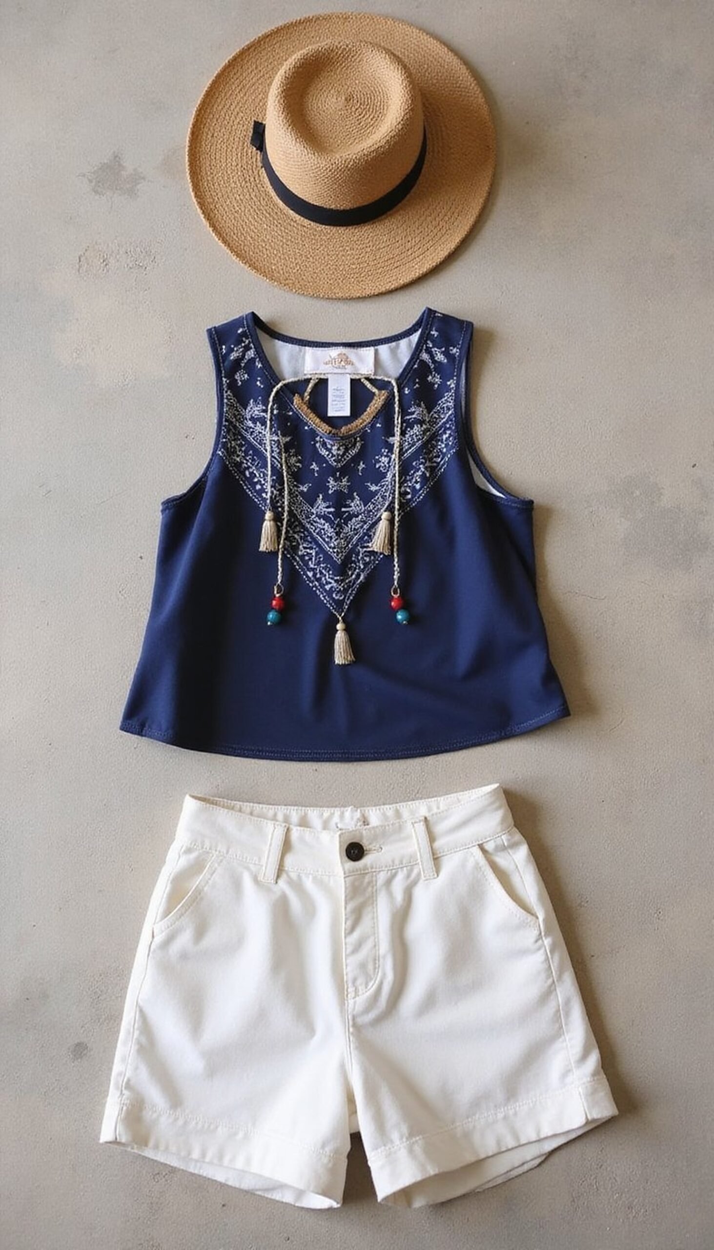 Bandana top with bead accents and tiny tassels