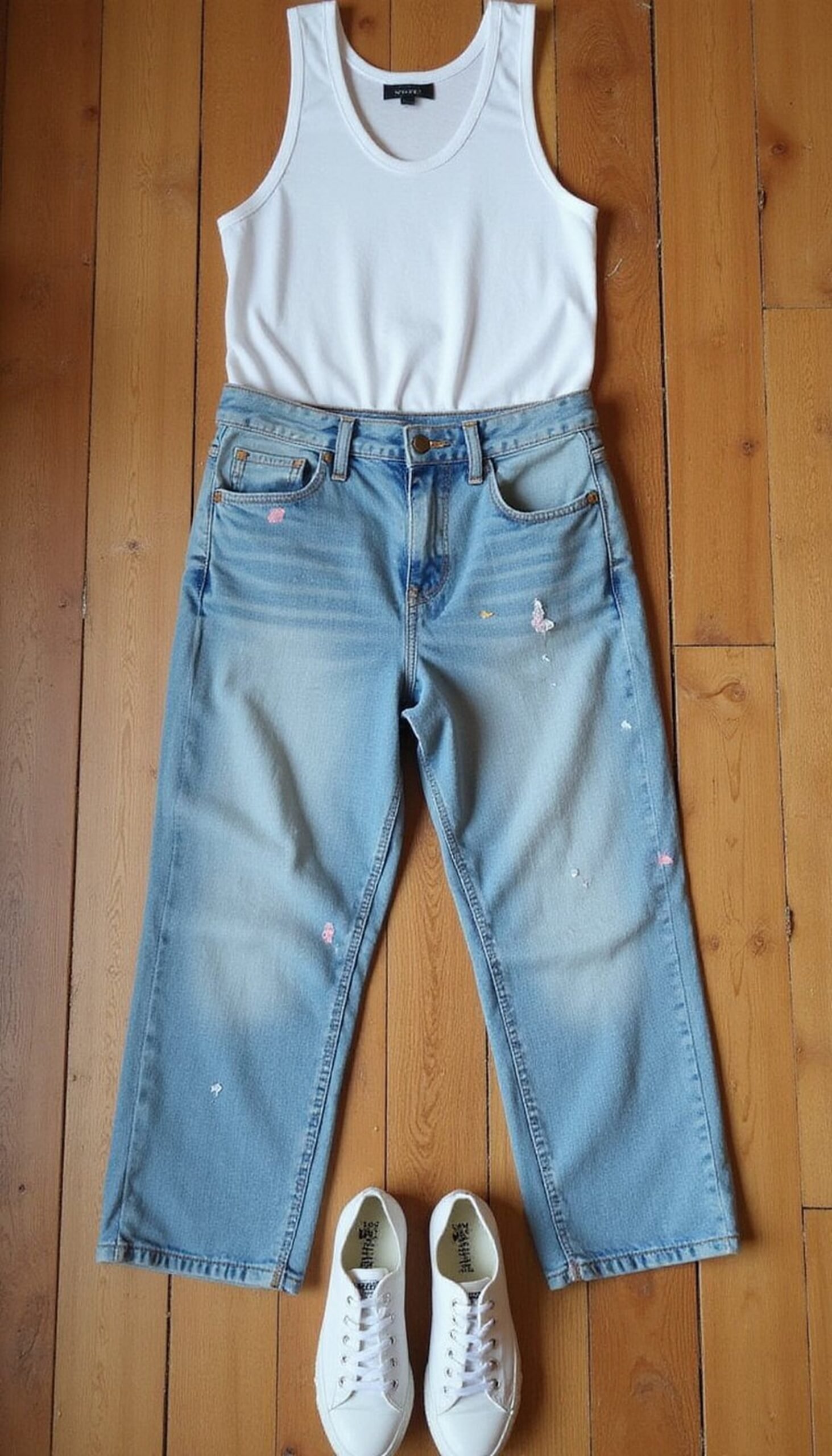 Paint-splattered jeans for an artsy, casual look