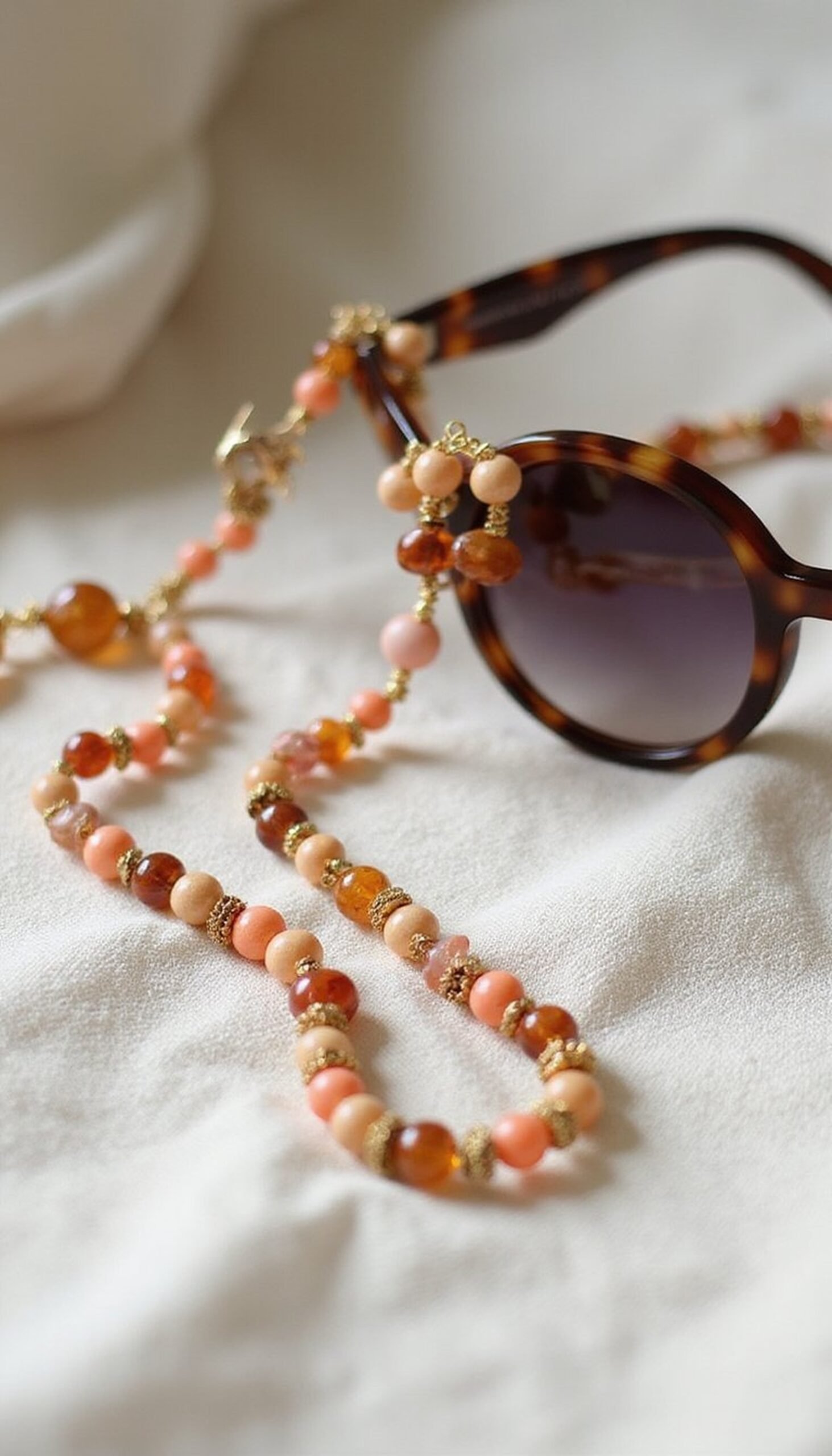 Statement sunglasses chain made from beads and cord