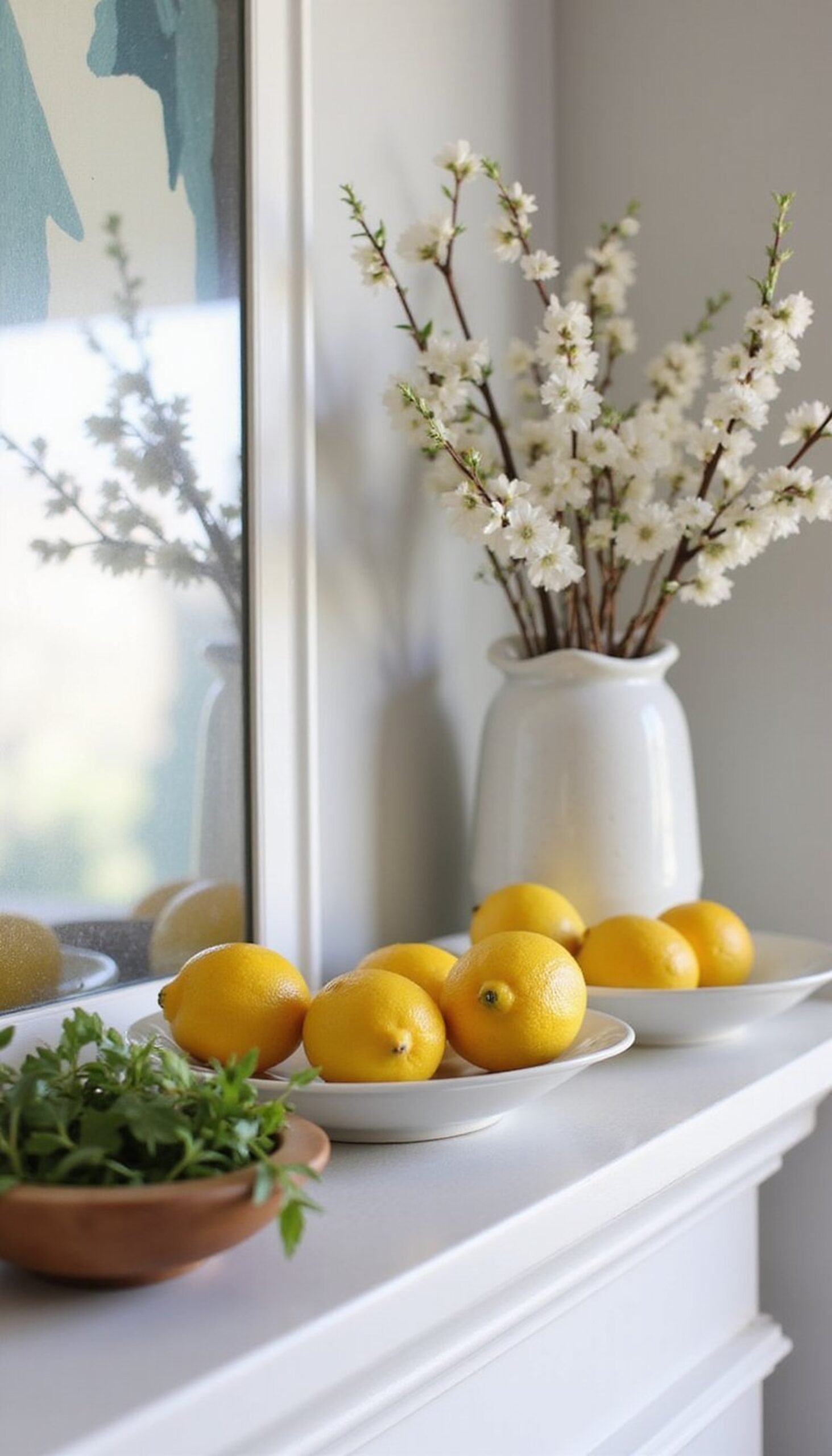 Citrus bowls with blossoms and herbs