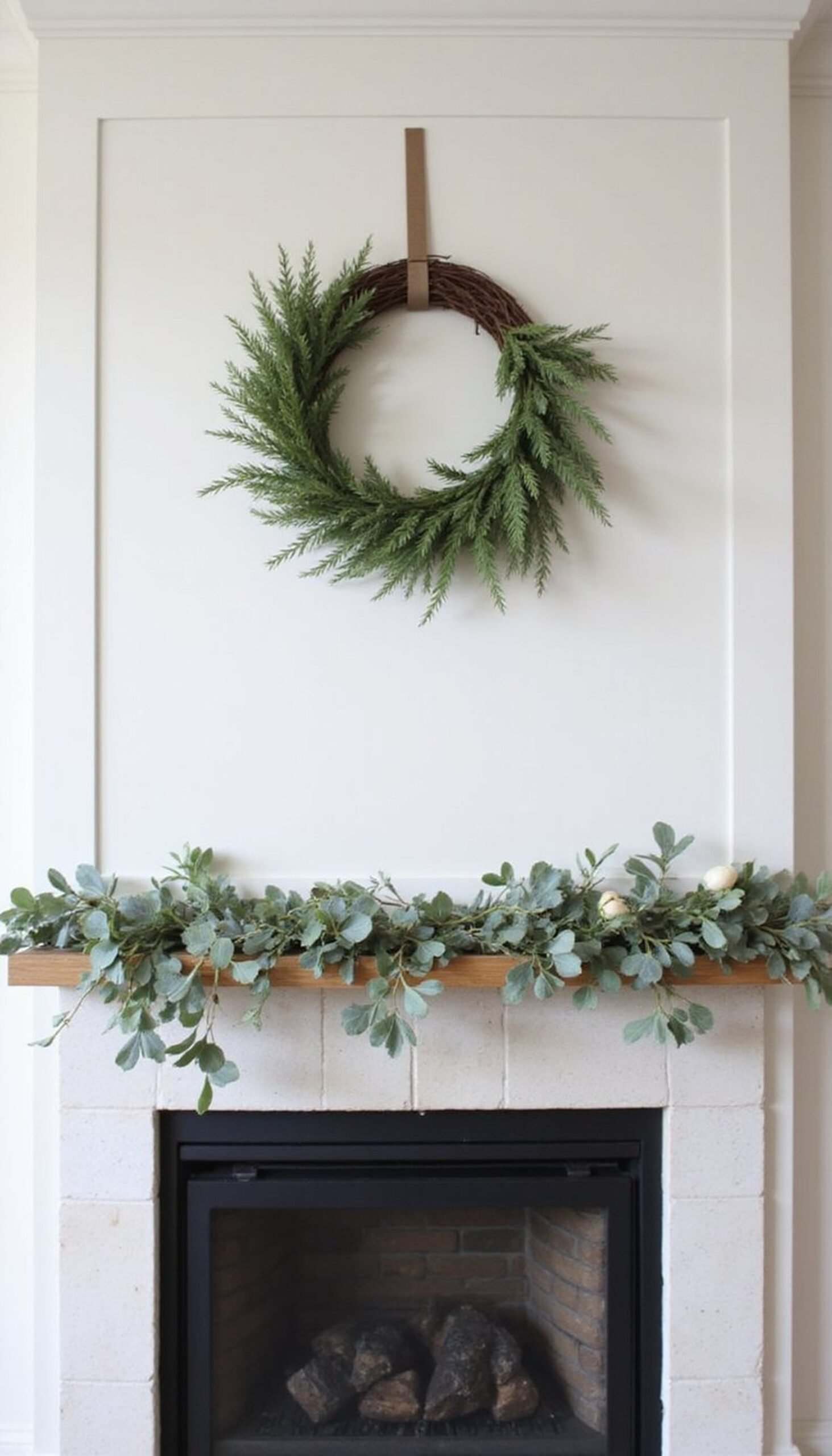 Simple wreath plus trailing garland idea
