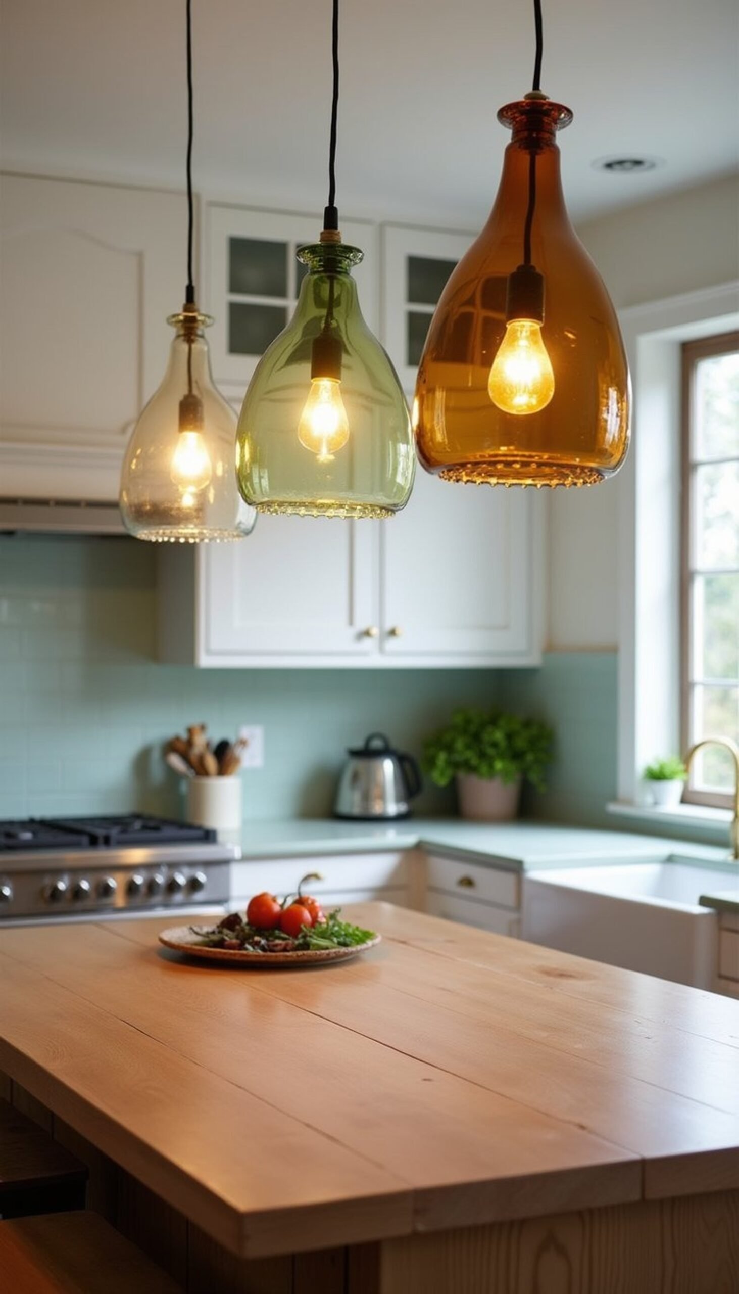 DIY upcycled glass bottle pendant lamps