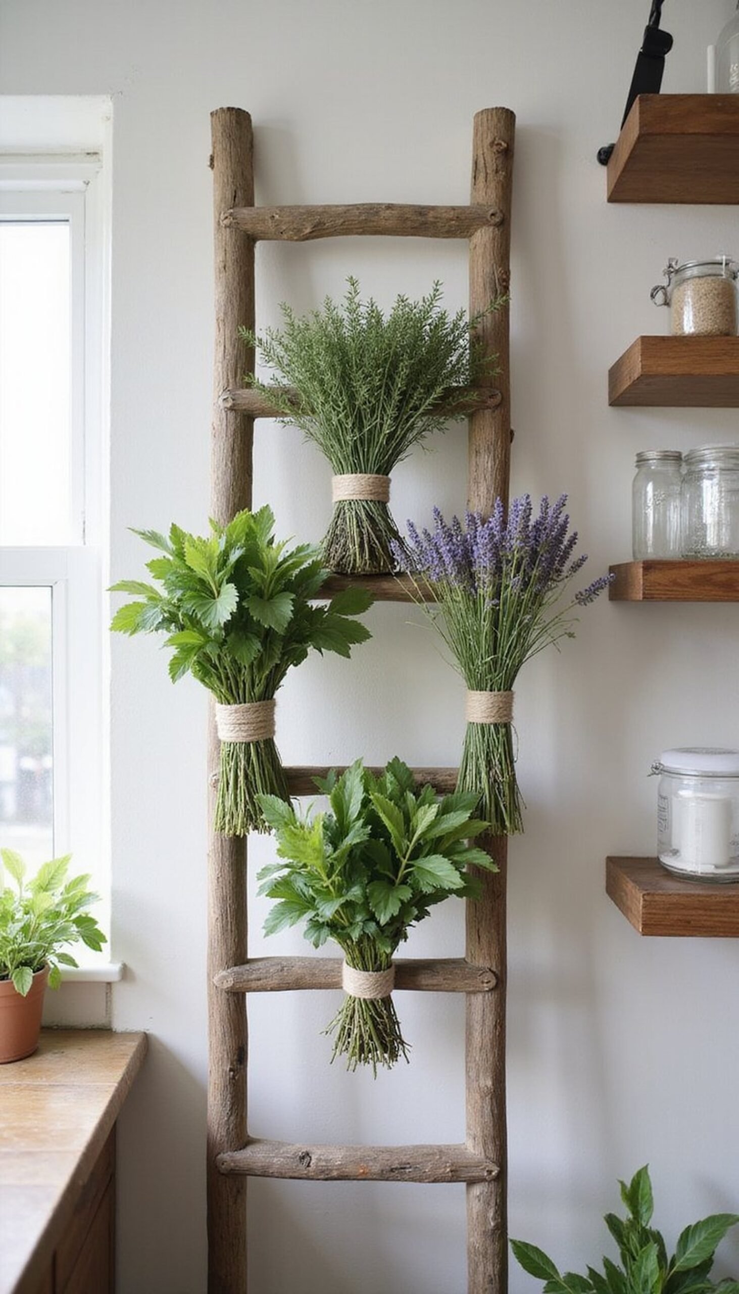 Hanging herb dryer from reclaimed ladder