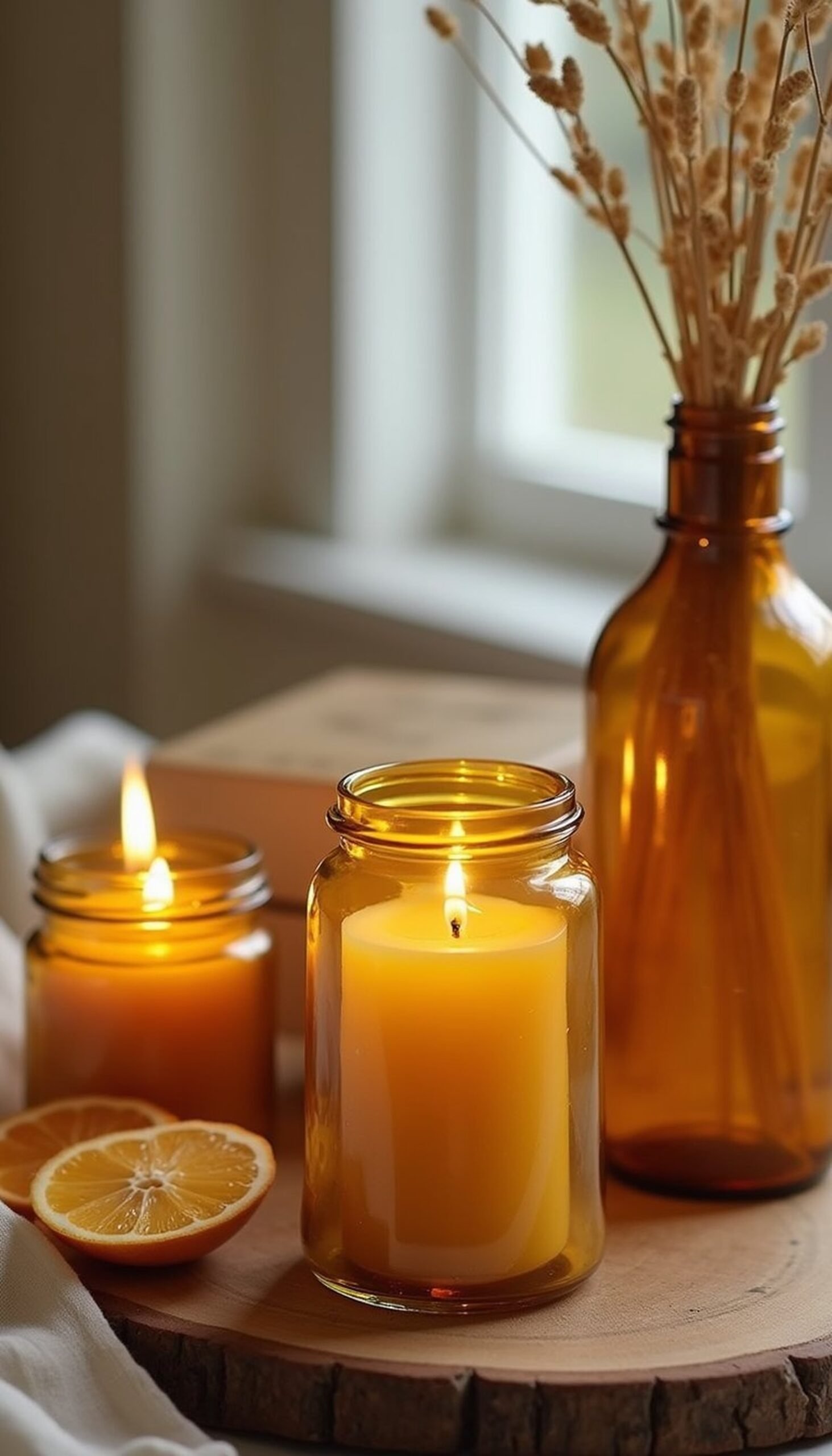 Natural beeswax candles with citrus peel