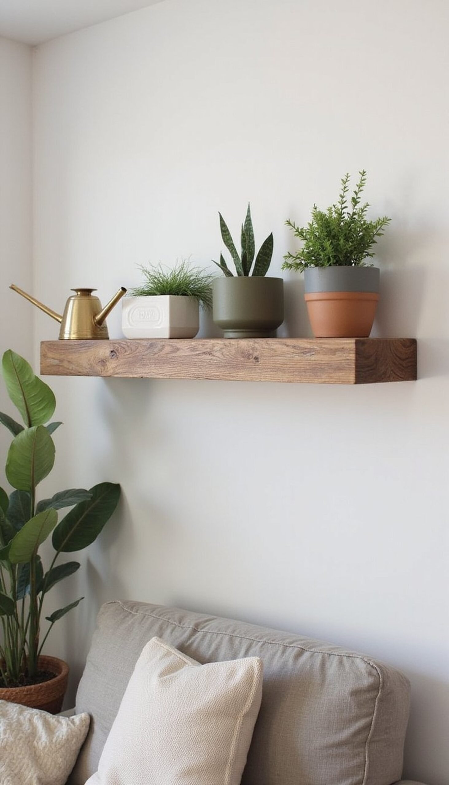 Reclaimed wood floating shelf for plants
