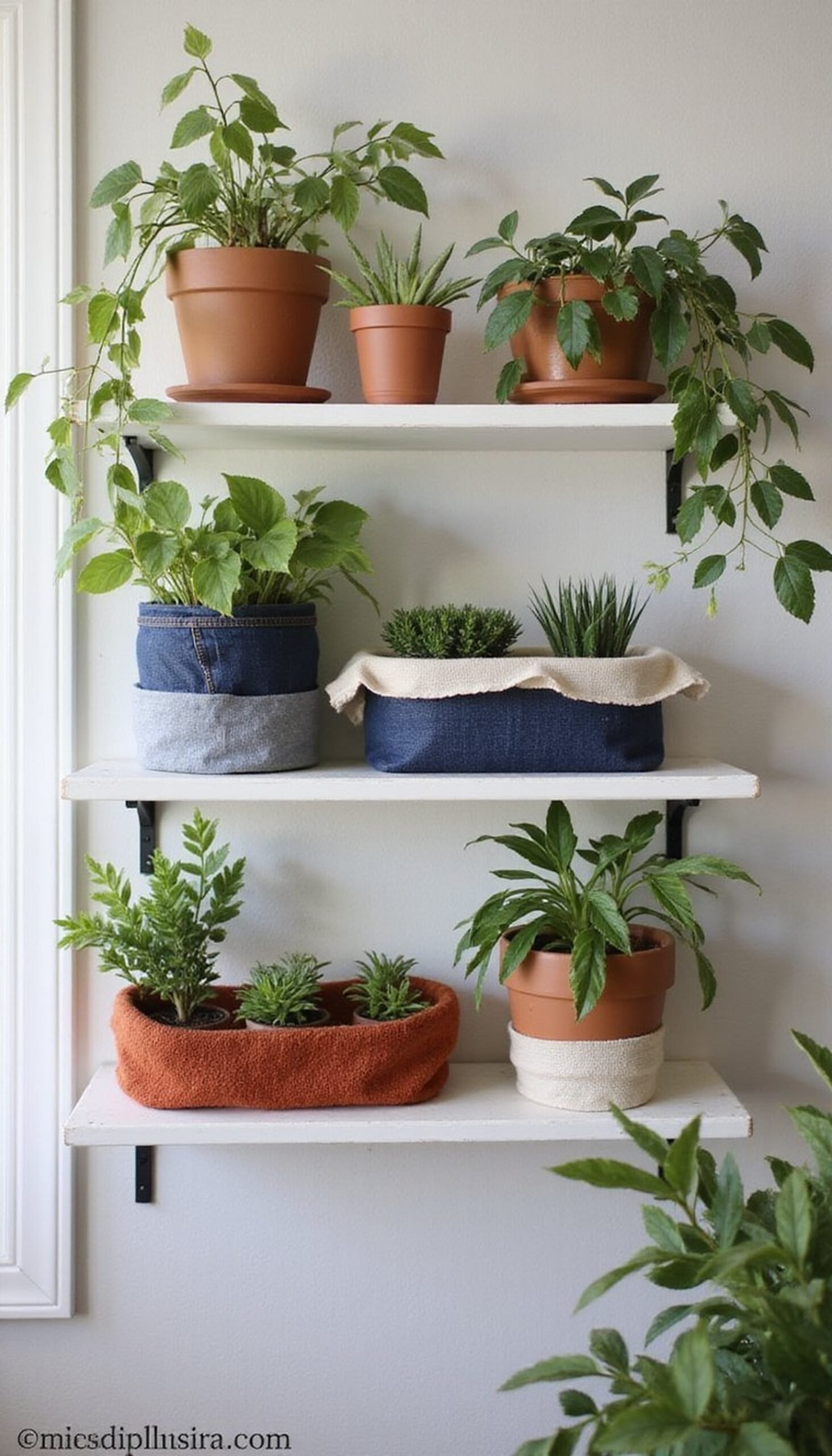 Recycled fabric wrapped planters: soft, colorful, cozy