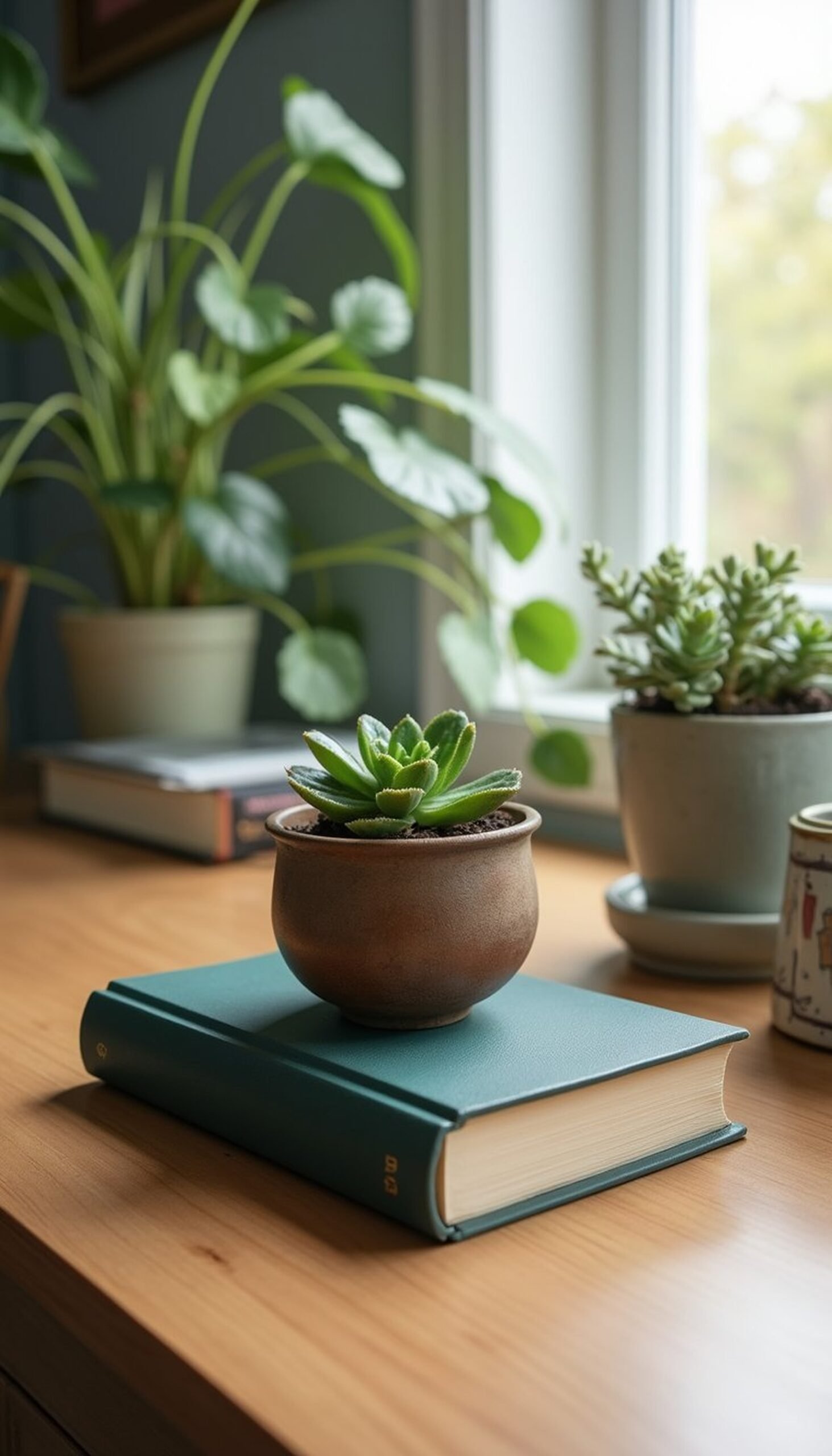 Upcycled book planters for shelves and desks
