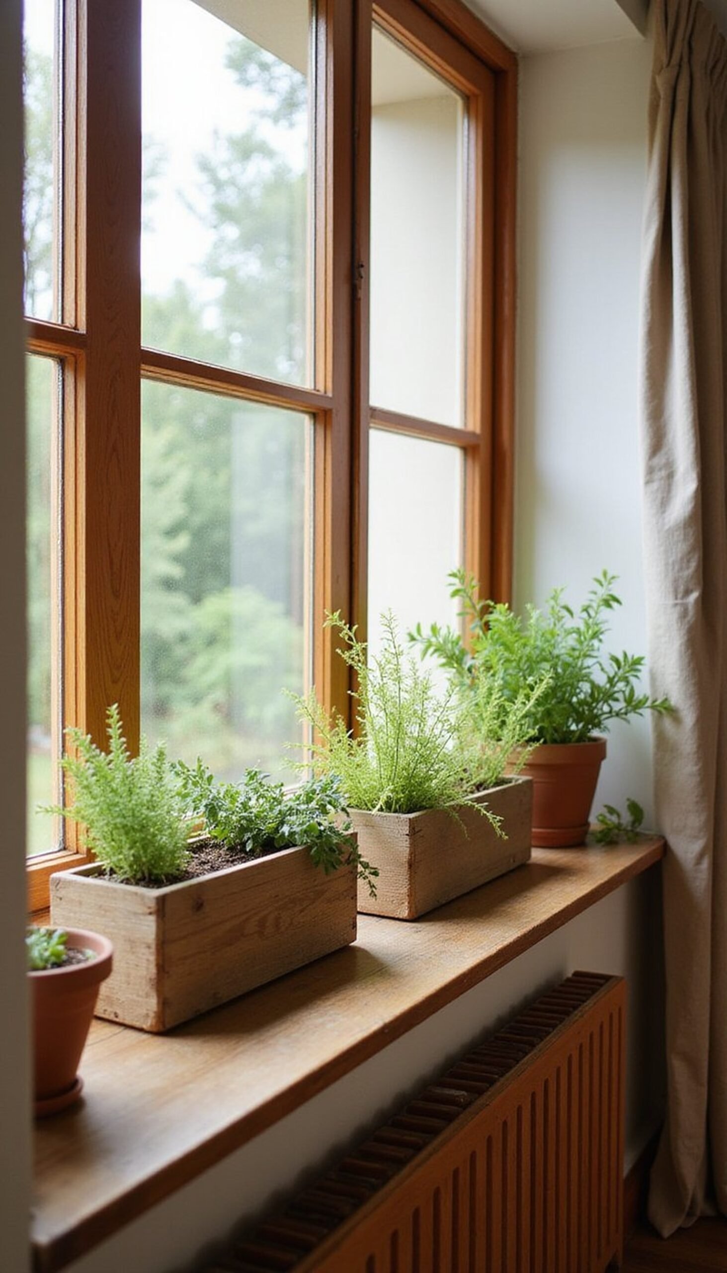 Upcycled wooden planters for sunny windowsills
